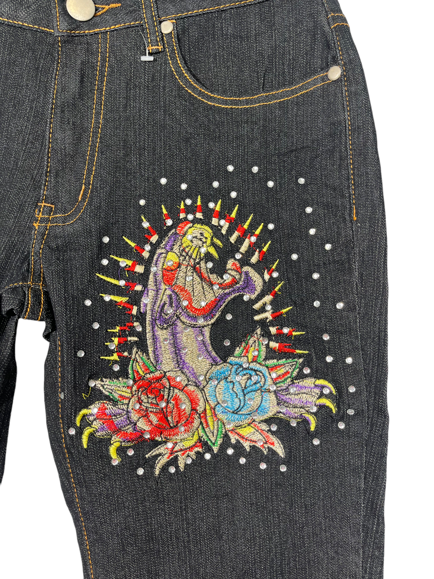 Denim Capris with Bedazzle & Embroidery