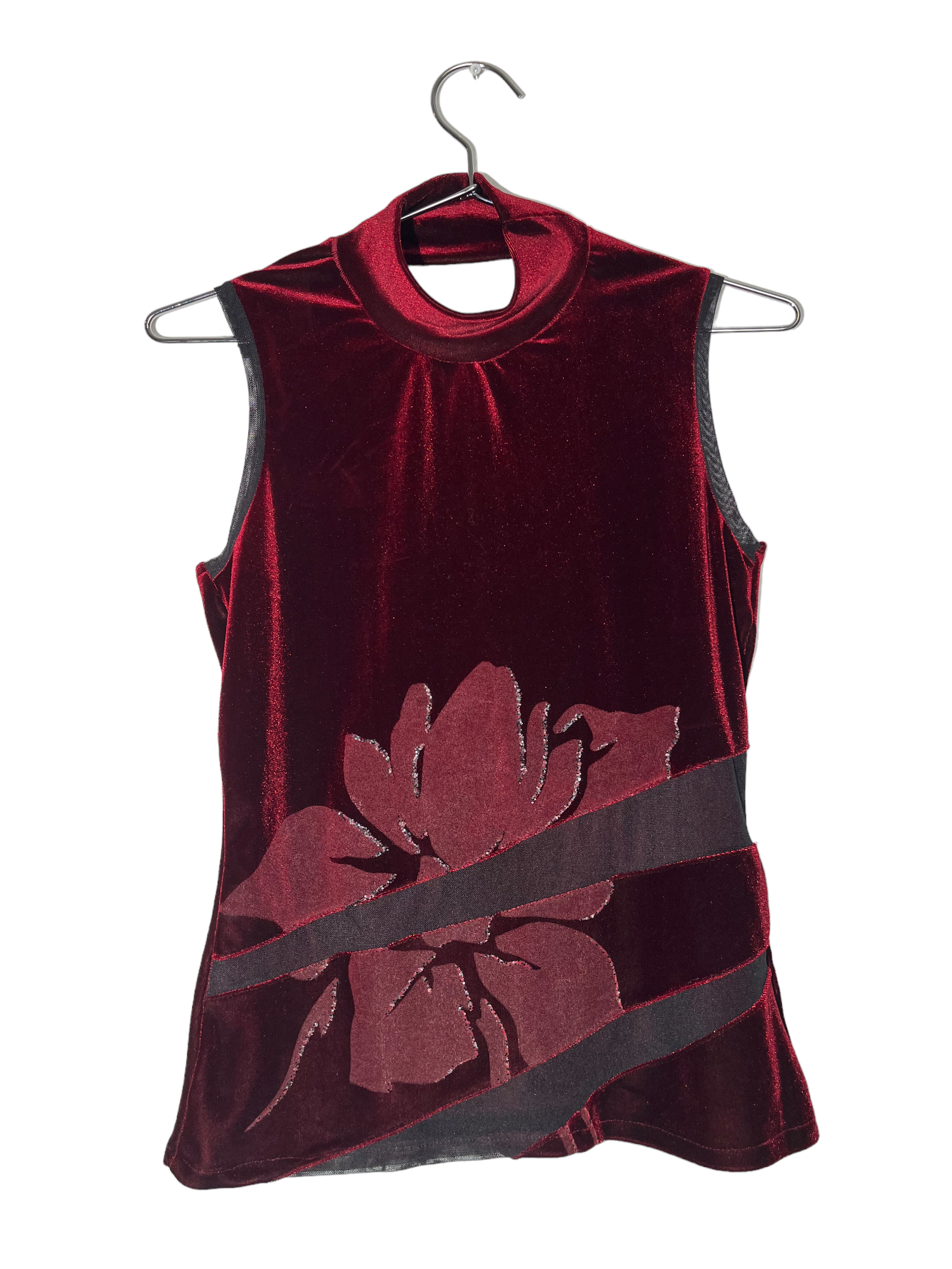 Burgundy Sheer Sleeveless Turtleneck Top