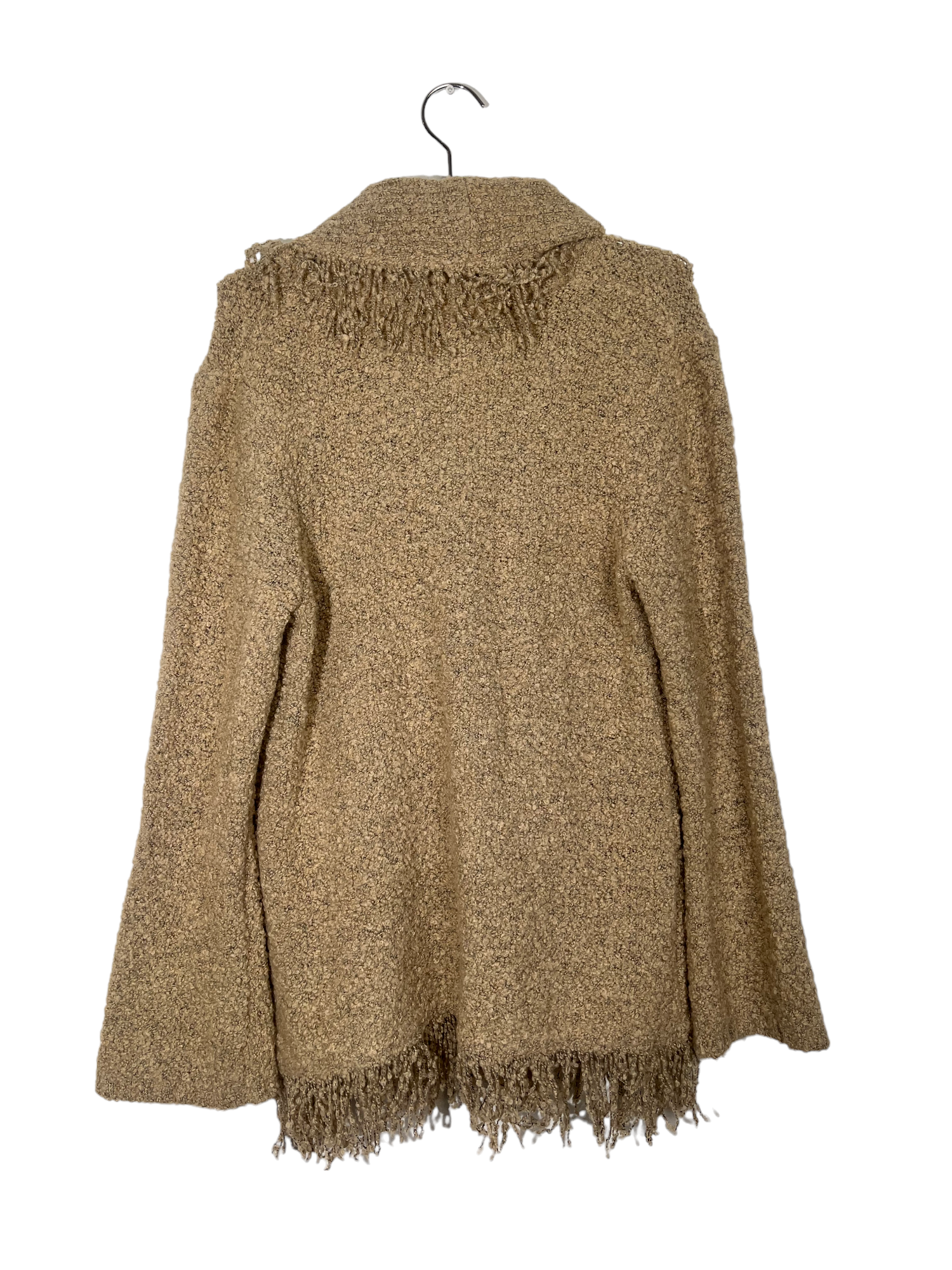 Brown Wool Cardigan Fringe Trim