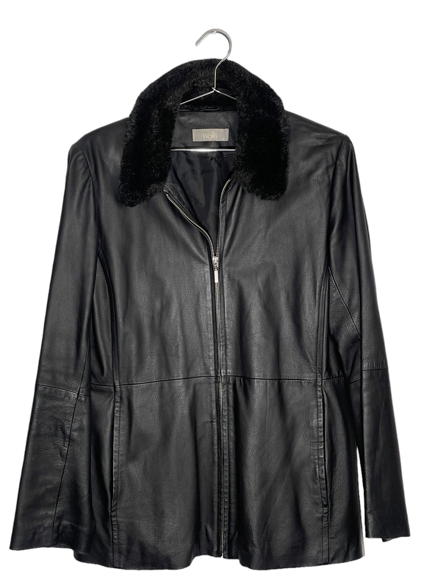 Black Leather Jacket With Fuzzy Neck