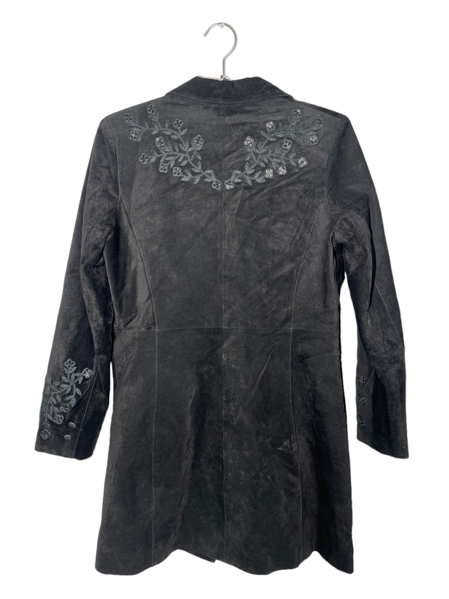 Black Long Coat Embroidered & Sequined Flowers