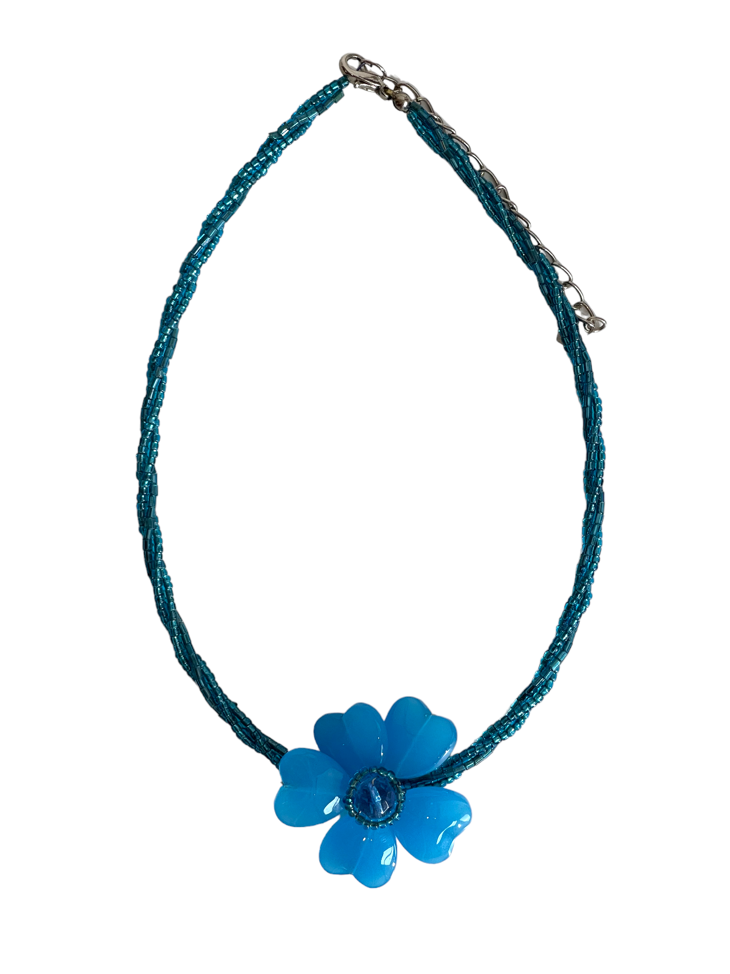 Blue Beaded Chocker With Flower Pendant