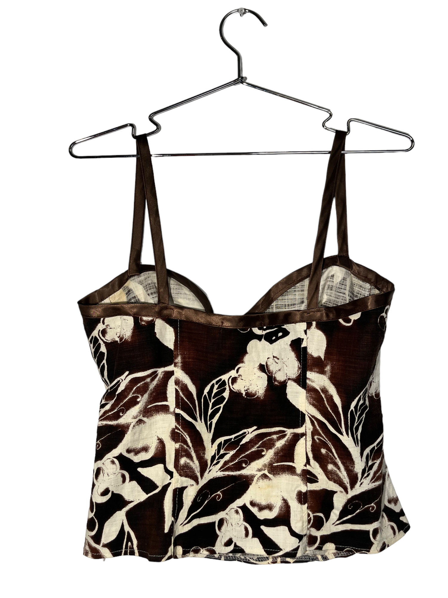 Brown And White Floral Bustier Top