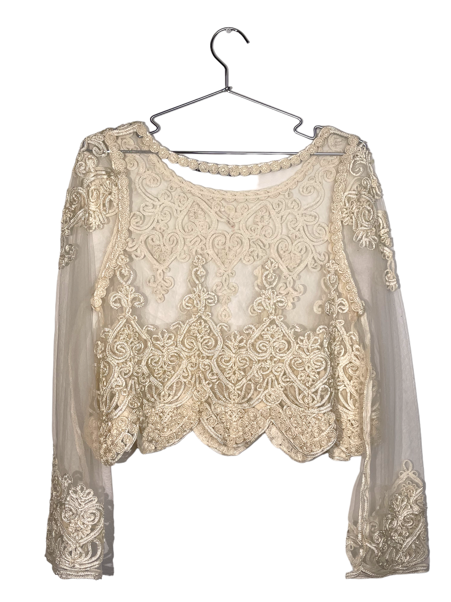 Cream Embellished Mesh Blouse