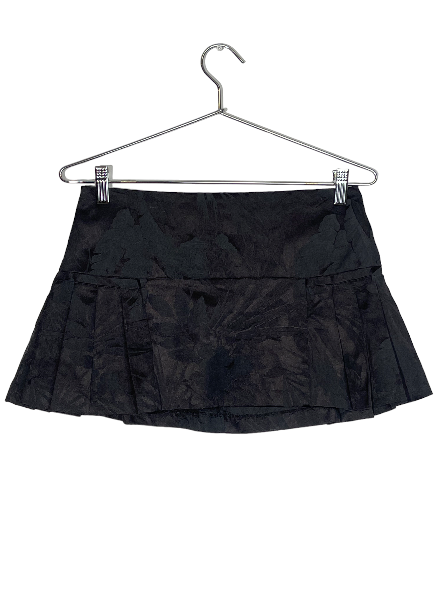 Black Satin Pleated Mini Skirt