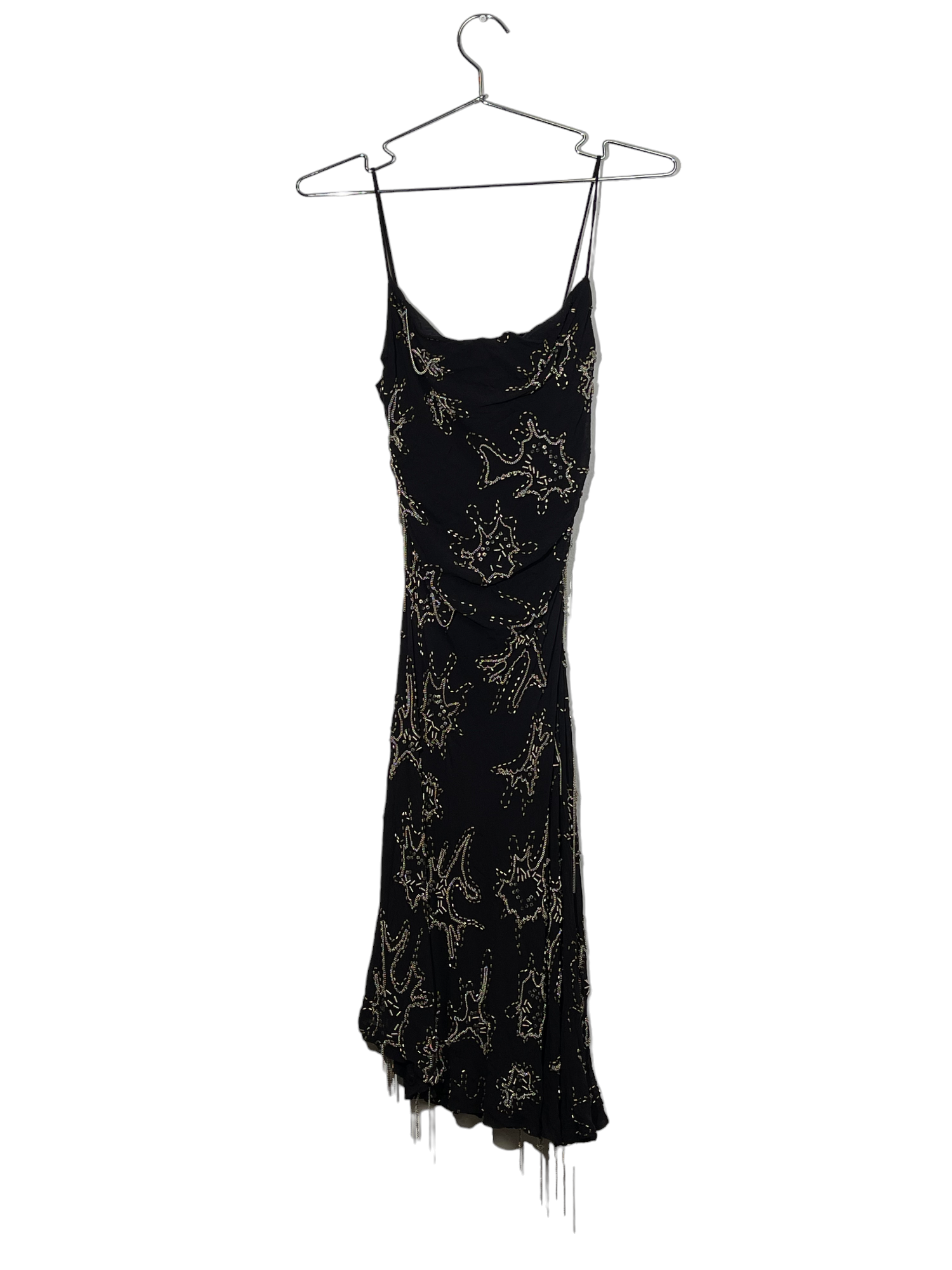 Beaded Black Silk Asymmetrical Dress