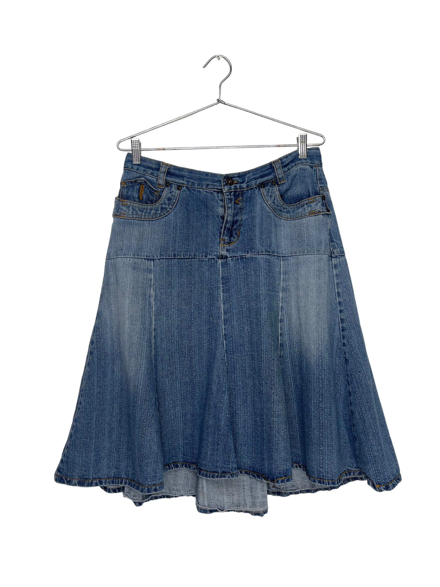 Pleated Denim Skirt With Pockets