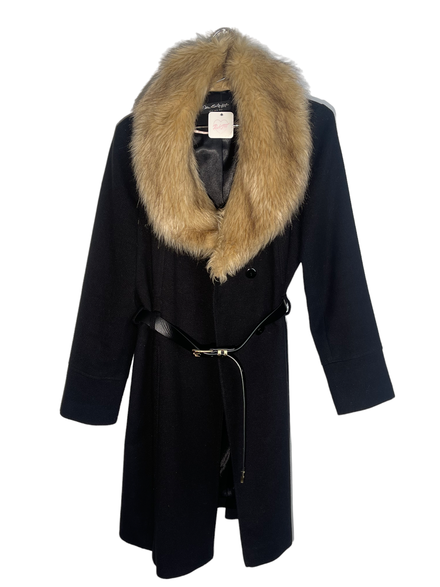 Black Coat With Brown Fur And Belt