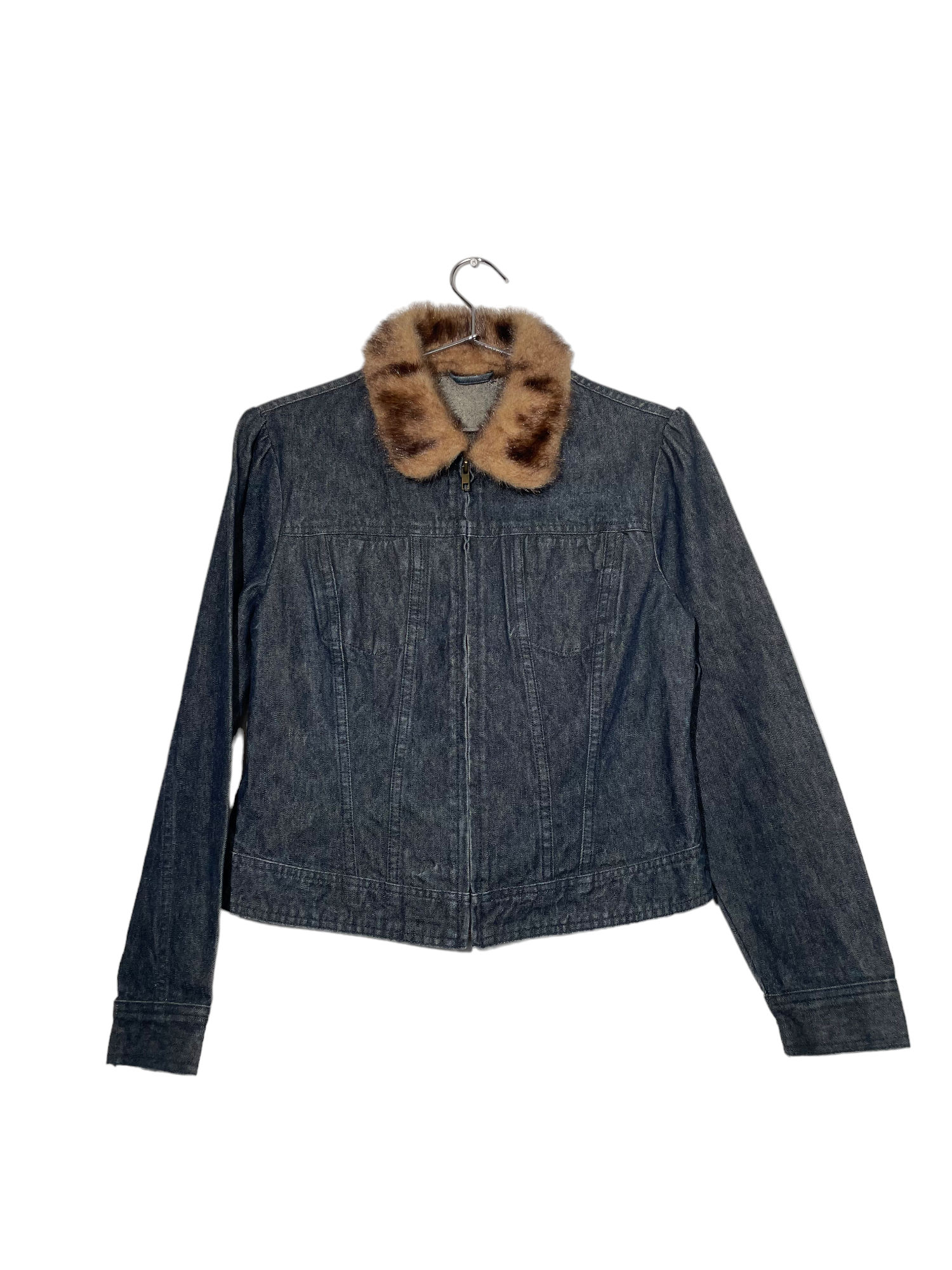 Y2K Dark Washed Denim Faux Fur Jacket