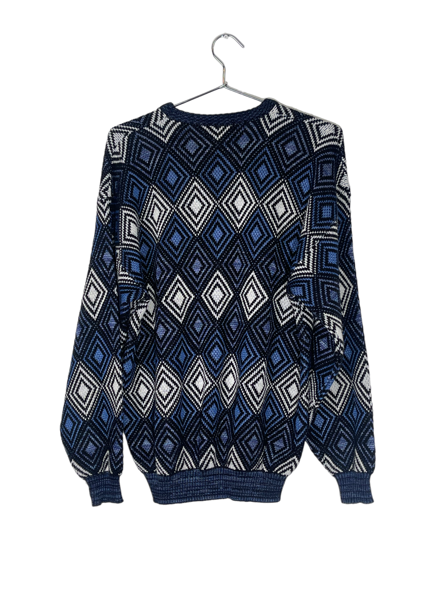 White & Blue Geometrical Pattern Sweater