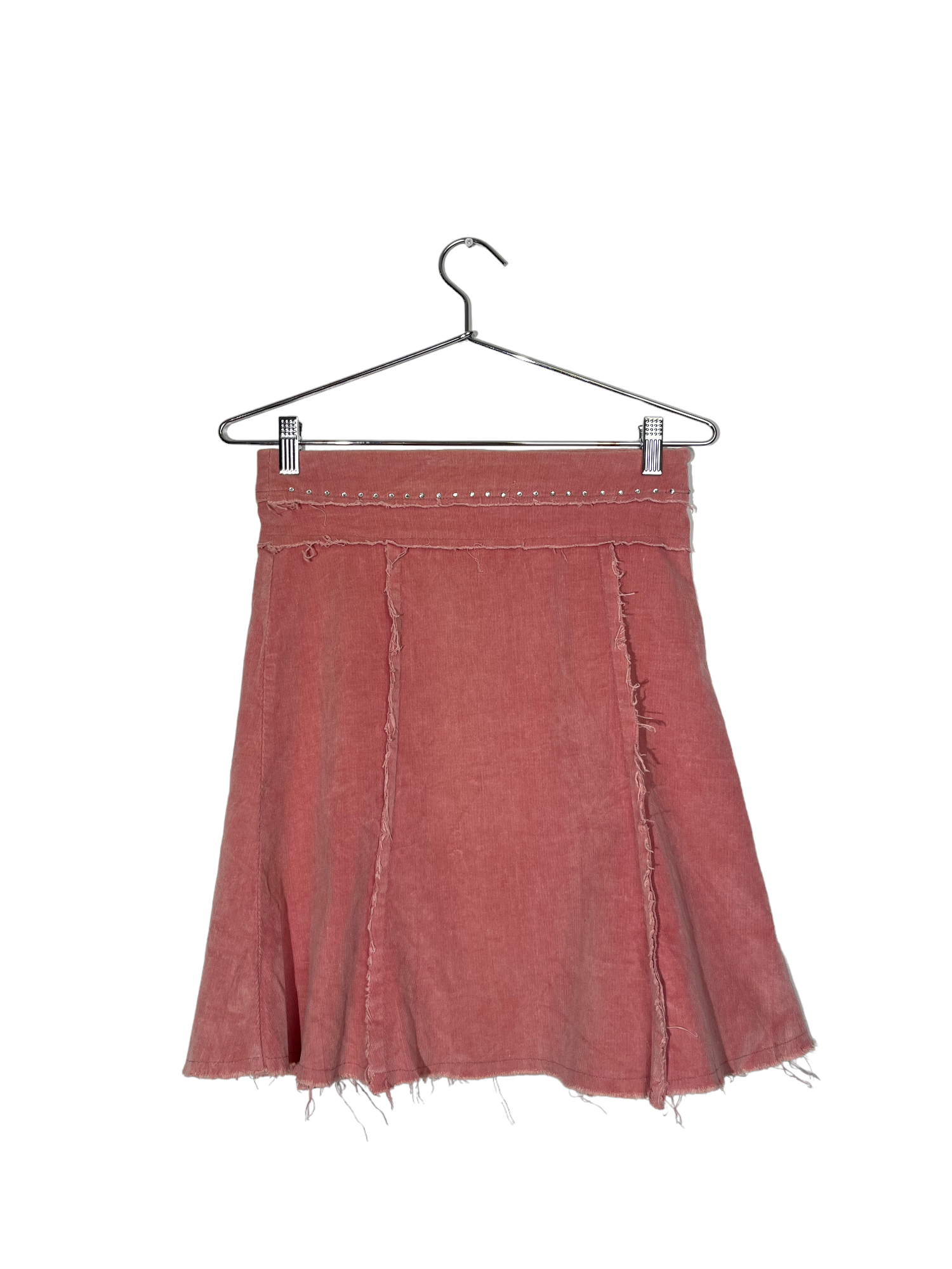 Pink Midi Skirt Distressed & Rhinestone Detailing