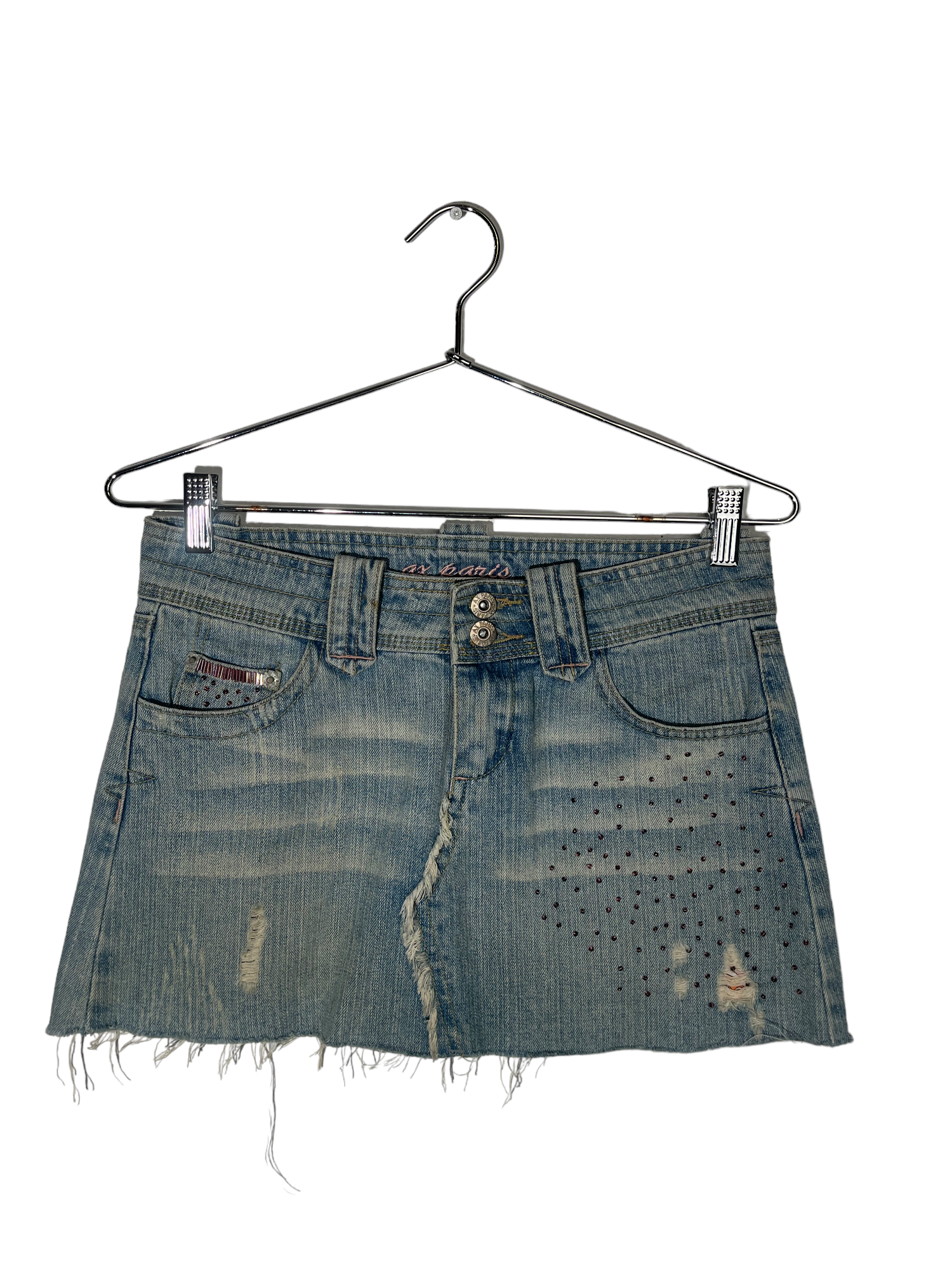 Splattered Raw Hem Mini Jeans Skirt