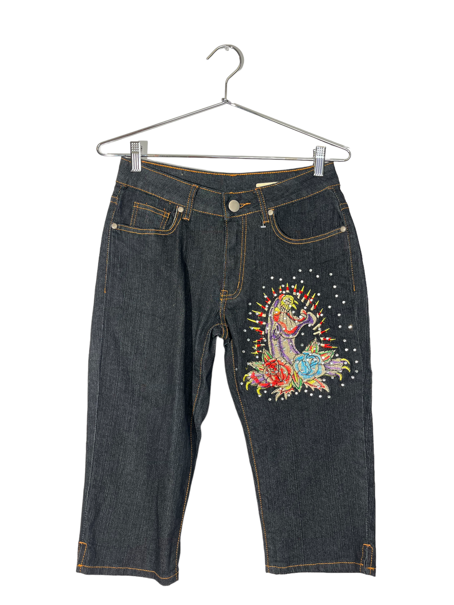 Denim Capris with Bedazzle & Embroidery