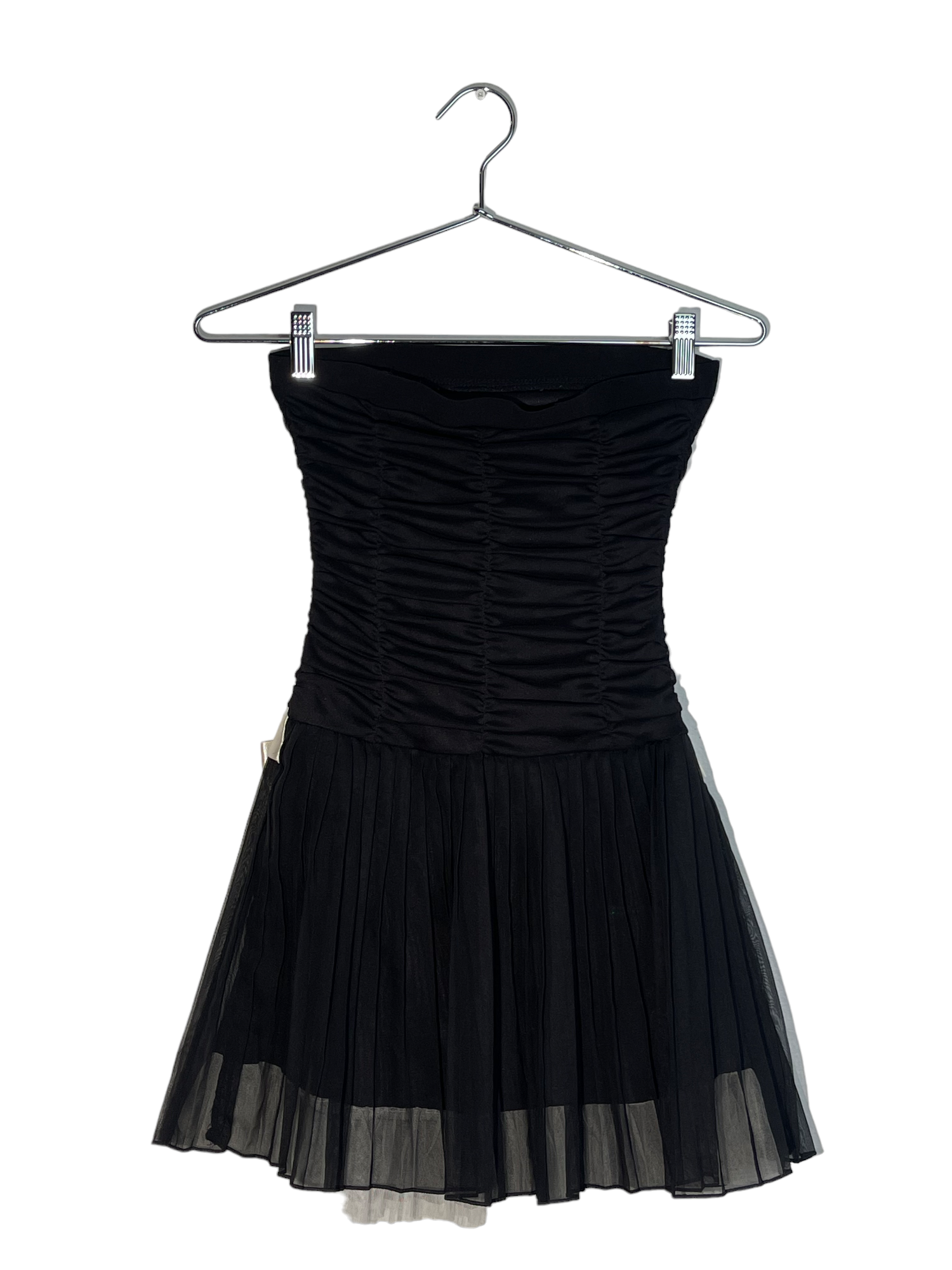 Black Mini Strapless Dress With Ribbon