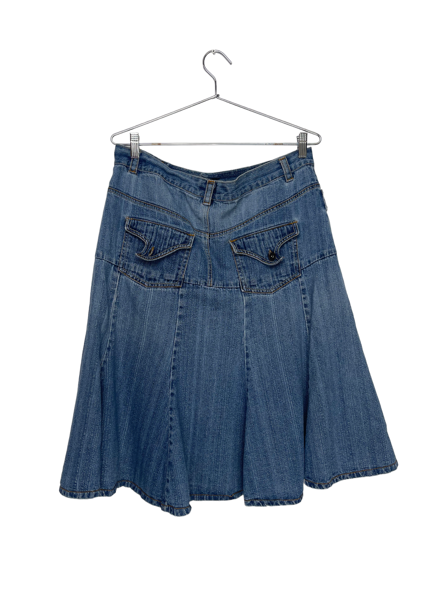 Pleated Denim Skirt With Pockets