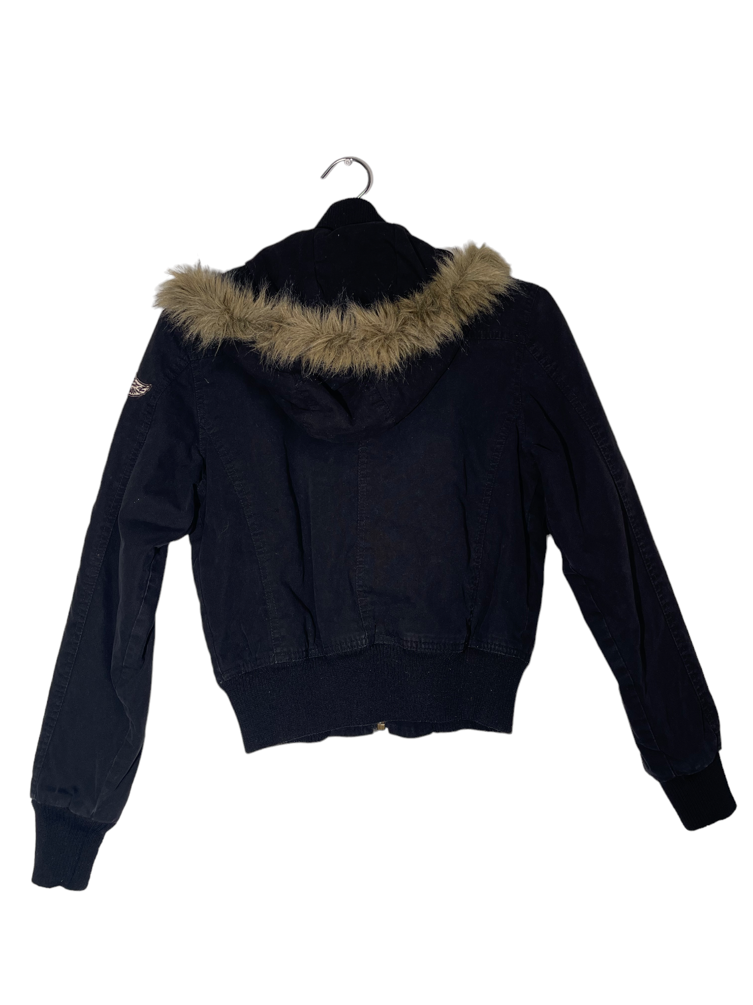 Black Patchwork Jacket with Fur Trim Hoodie