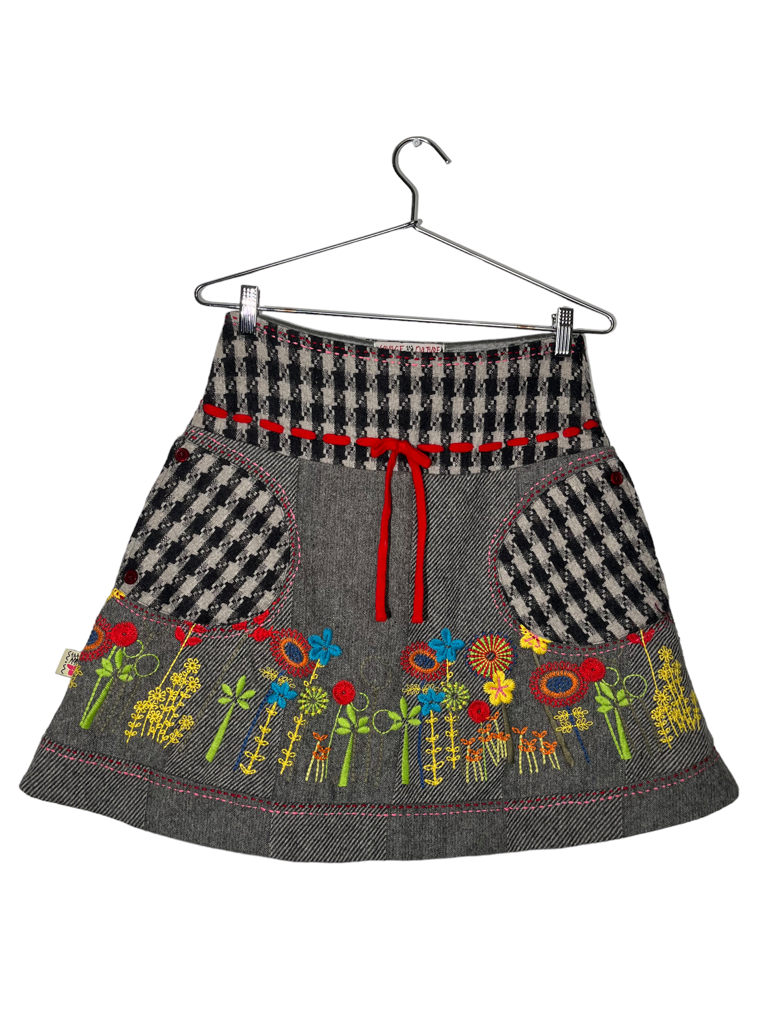 Grey Multi Patterned Embroidered Flowers Skirt