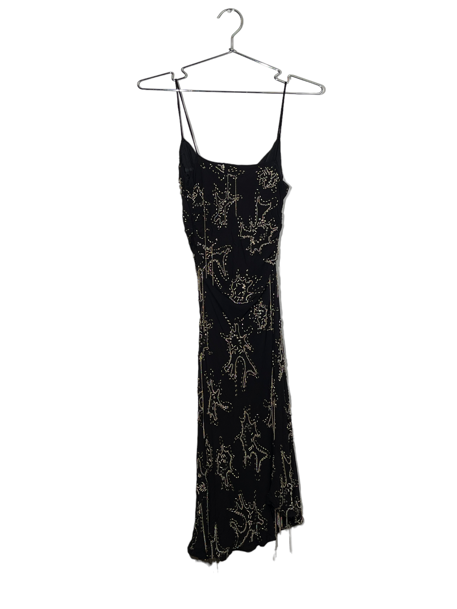Beaded Black Silk Asymmetrical Dress