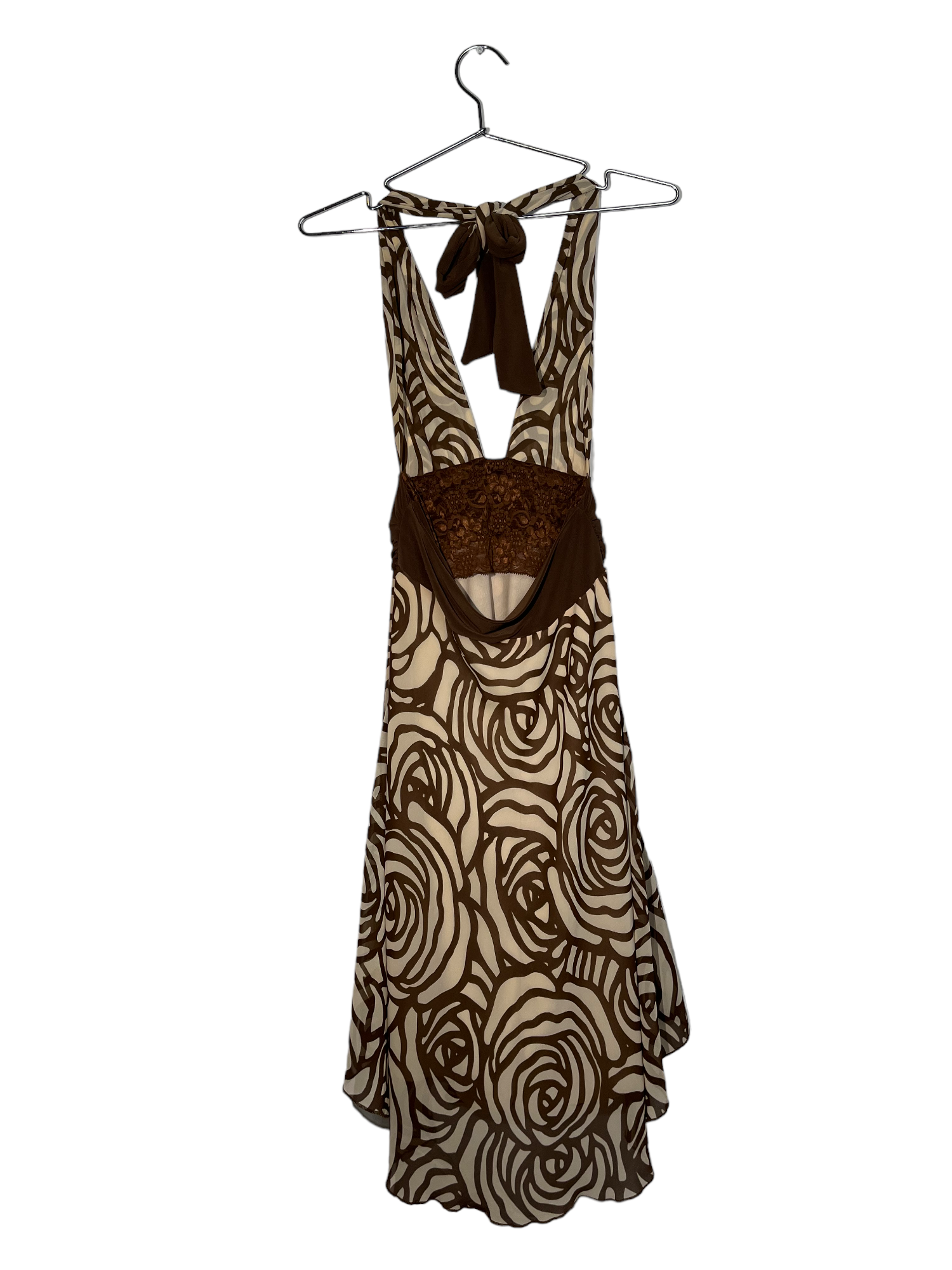 Vintage Brown & Cream Halter Dress