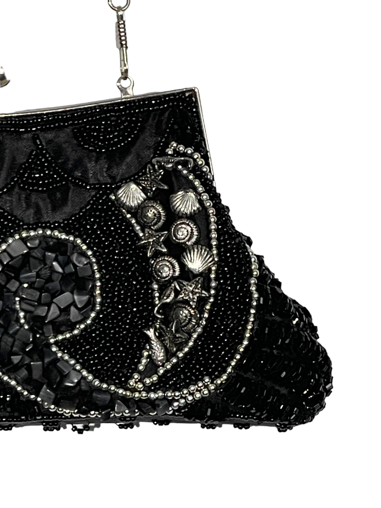 Beaded Clutch Bag With Silver Strap