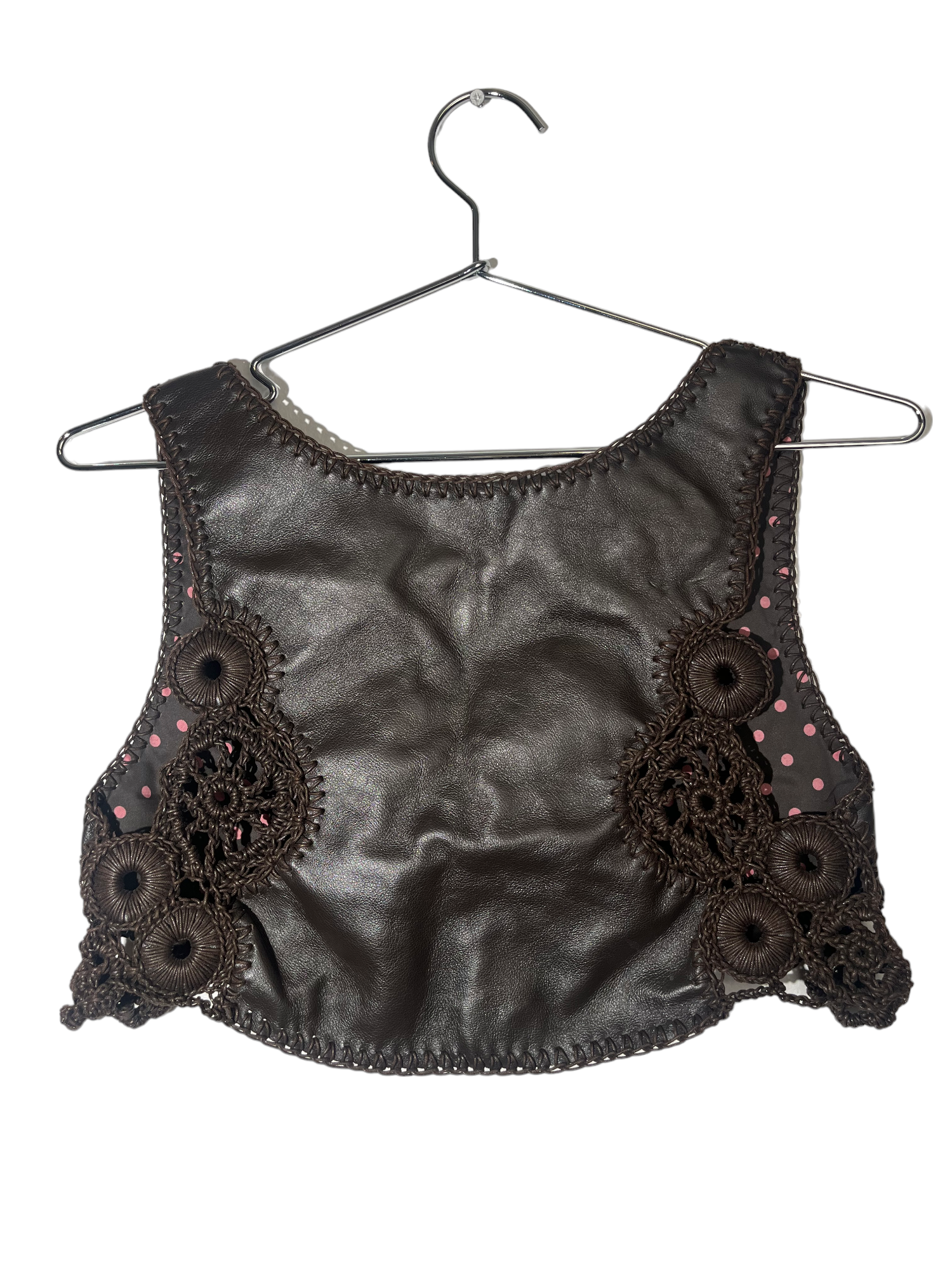 Brown Leather & Crochet Vest