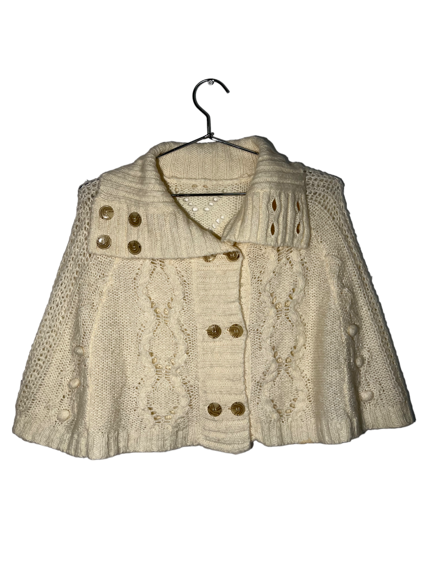 Nude Crochet Buttoned Poncho