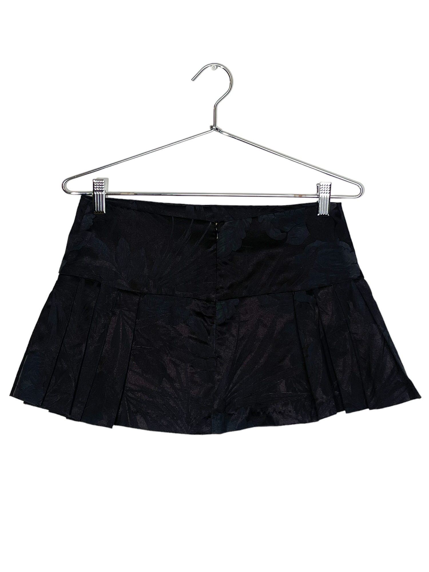 Black Satin Pleated Mini Skirt