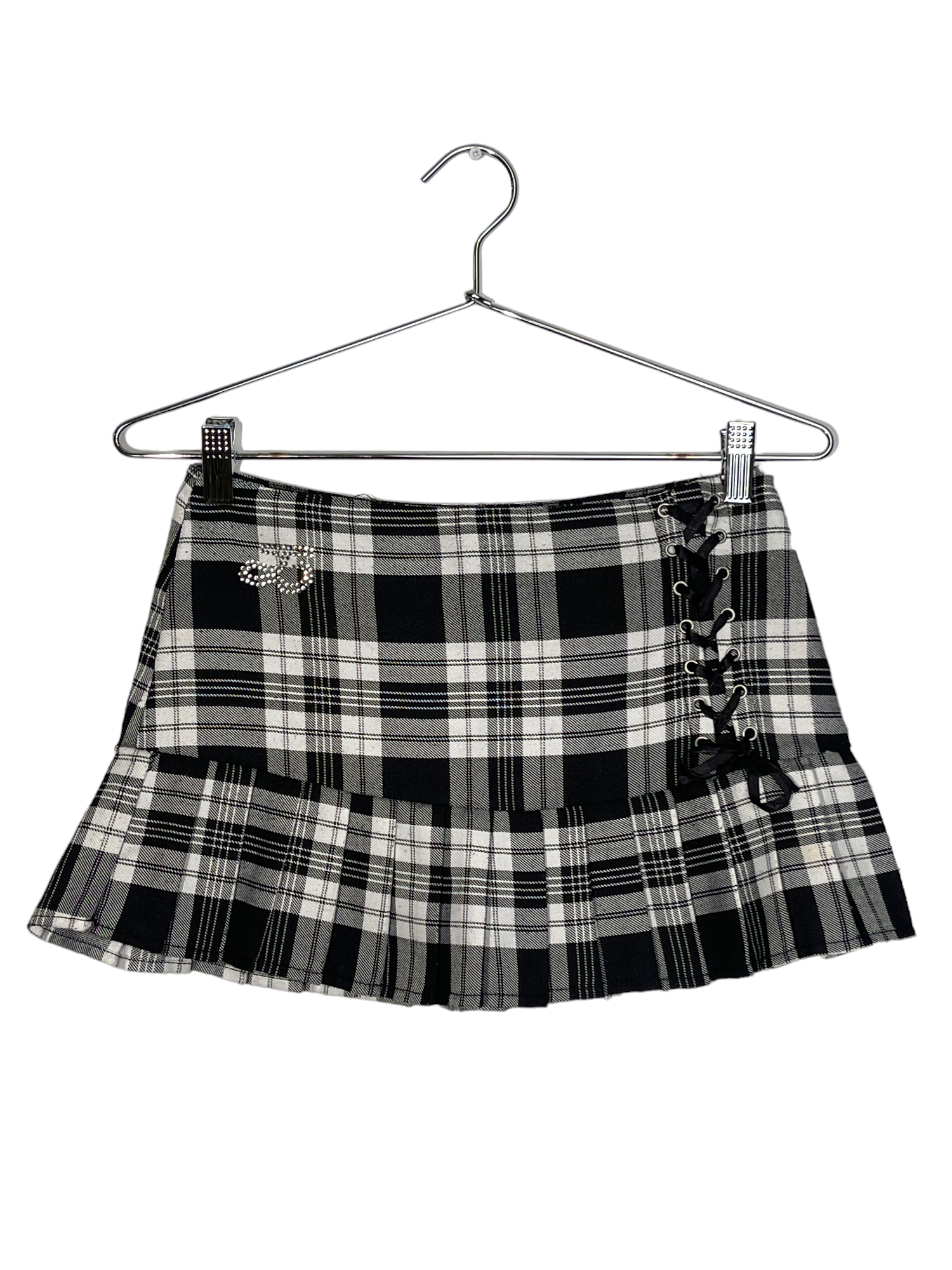 B&W Plaid Mini Skirt With Rhinestones