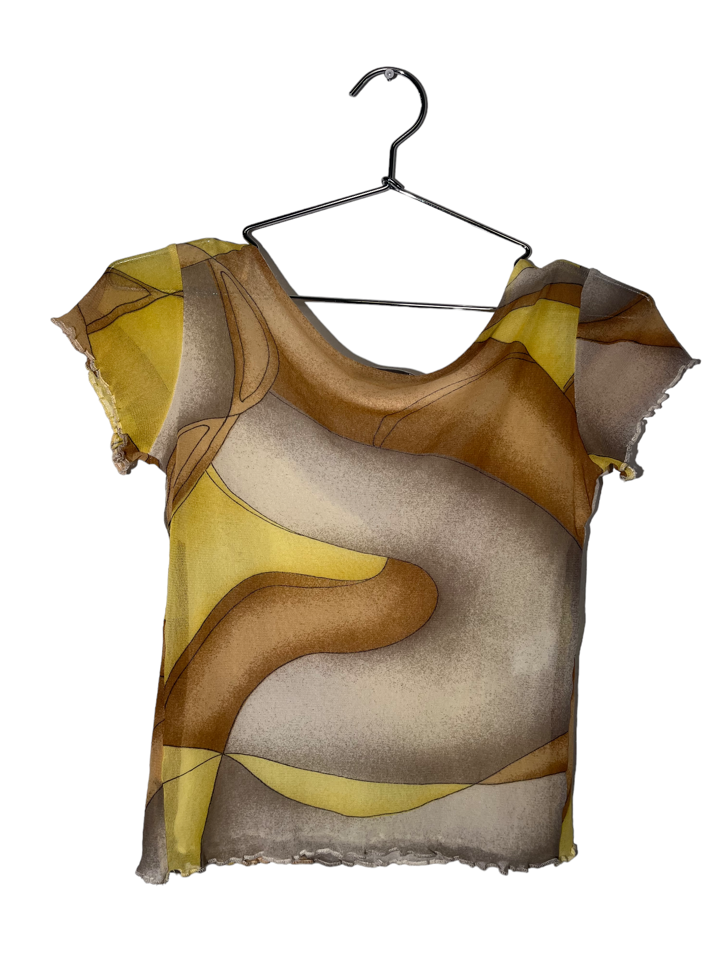 Yellow & Brown Groovy Patterned Sheer Top