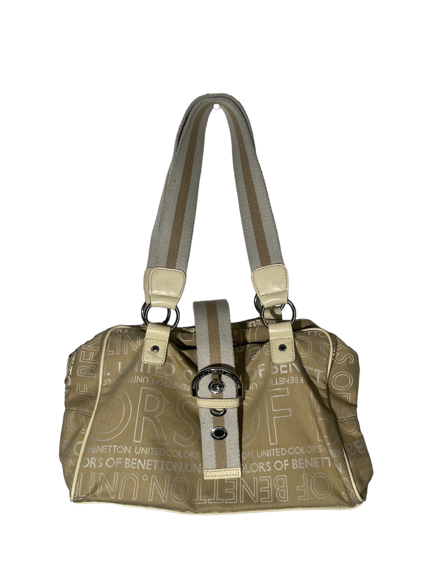 Graphics Cream Shoulder Purse with Buckle Strap