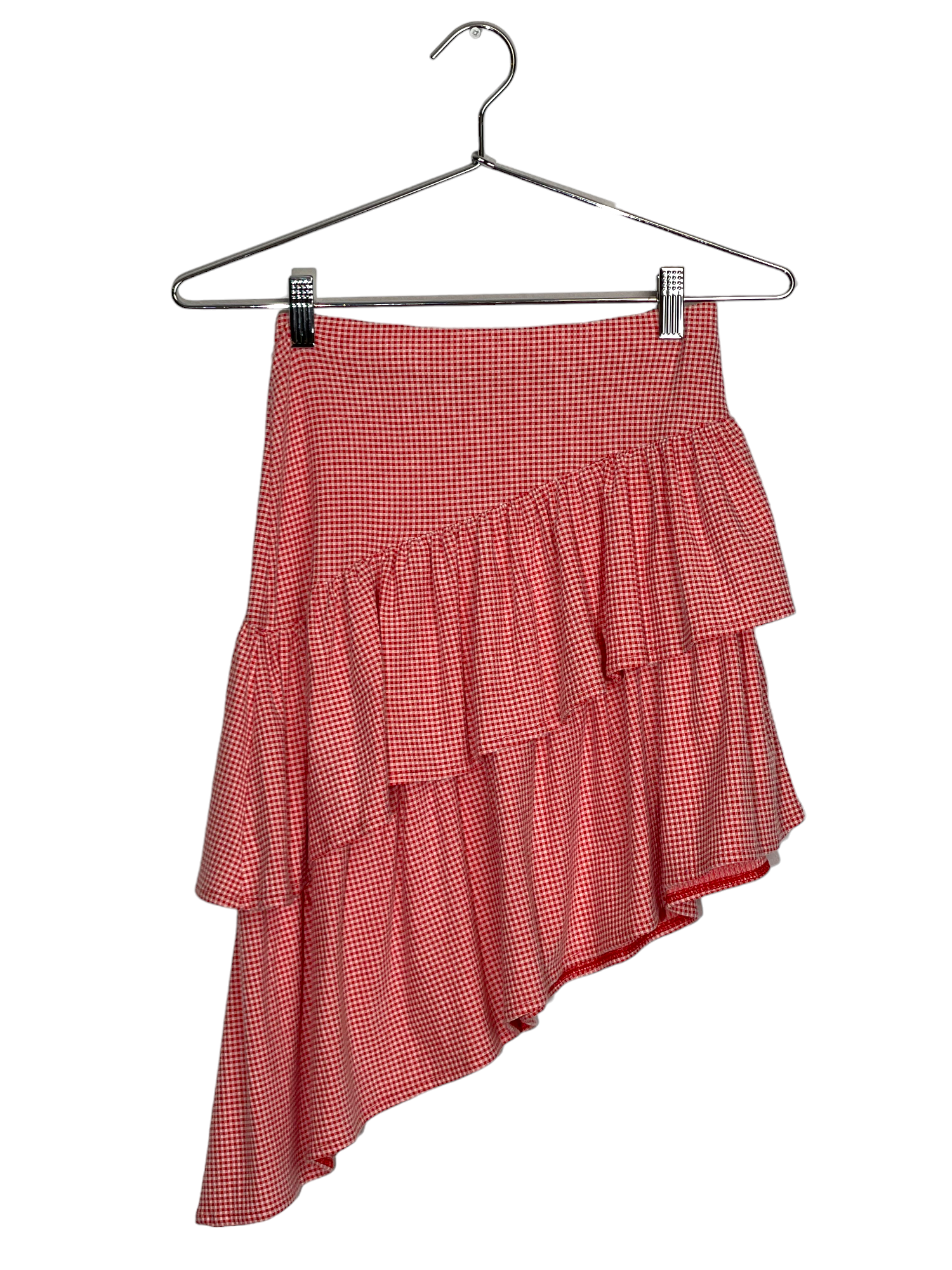Red Plaid Asymmetrical Ruffle Skirt