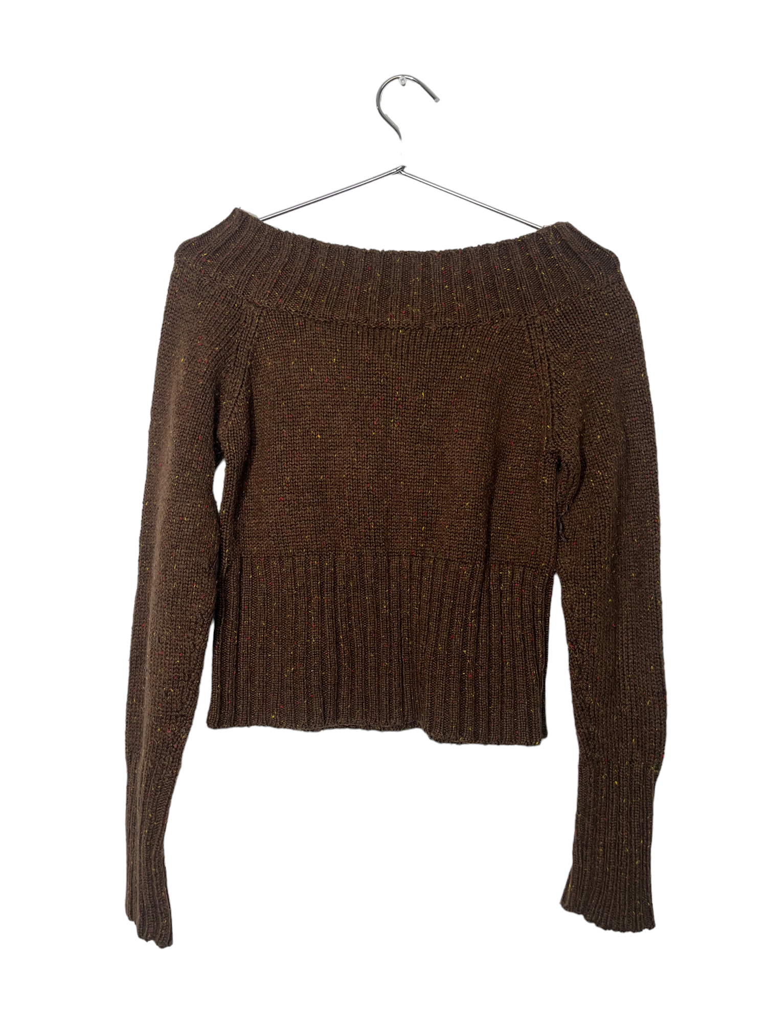Off the Shoulder Brown Knitted Sweater Top