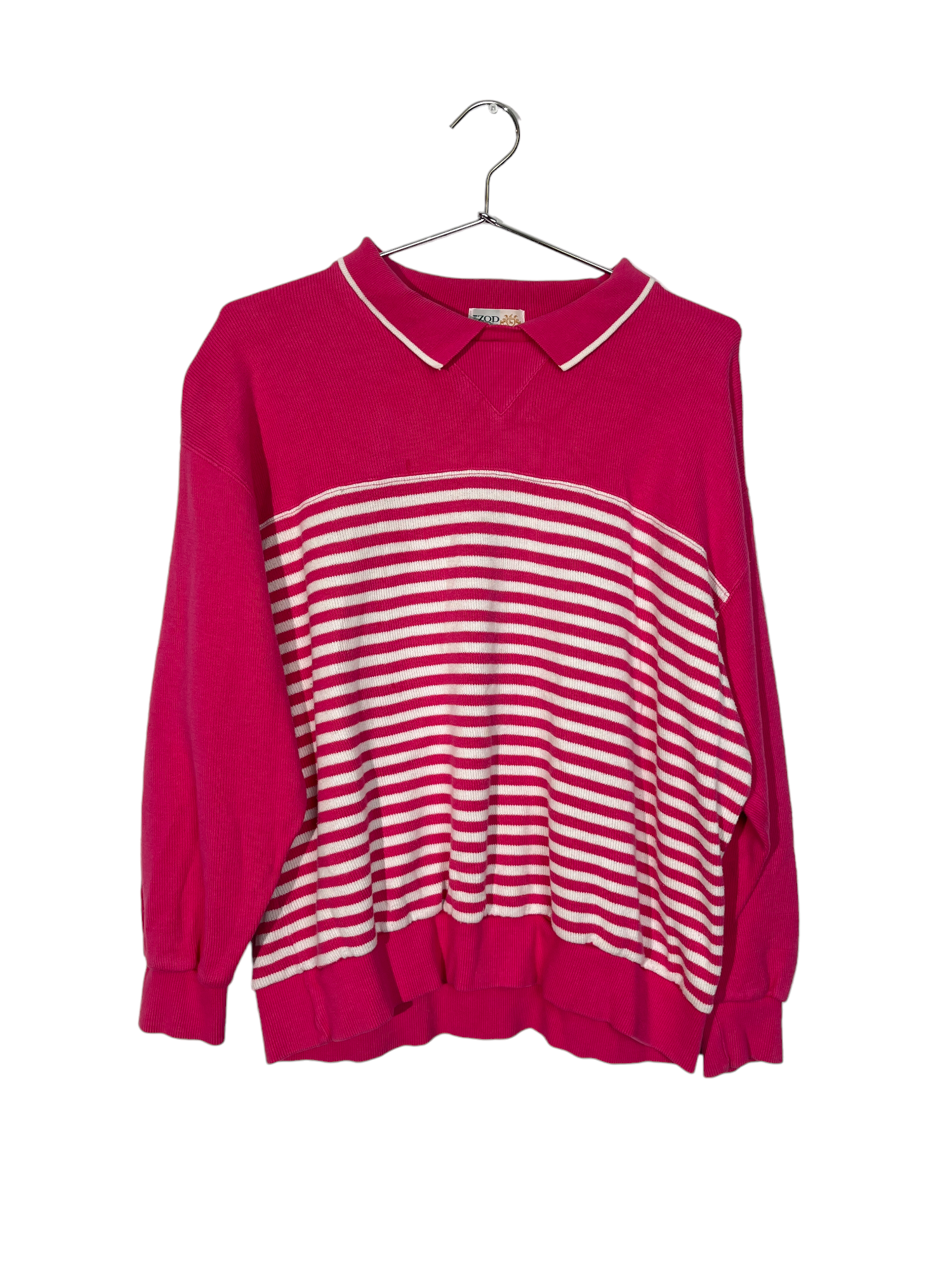 Pink & White Striped Collared Sweater
