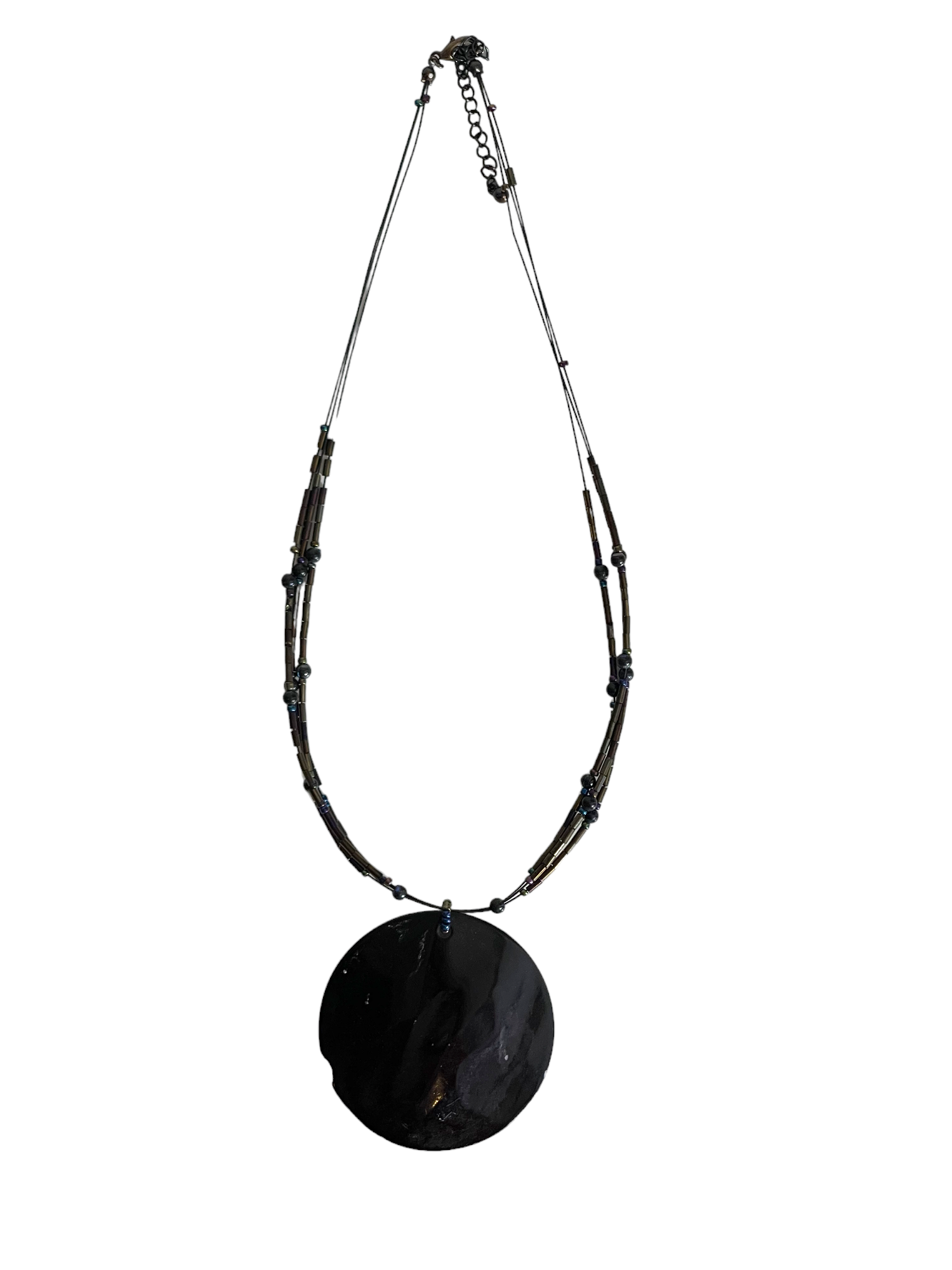 Black Pendant Beaded Wire Necklace