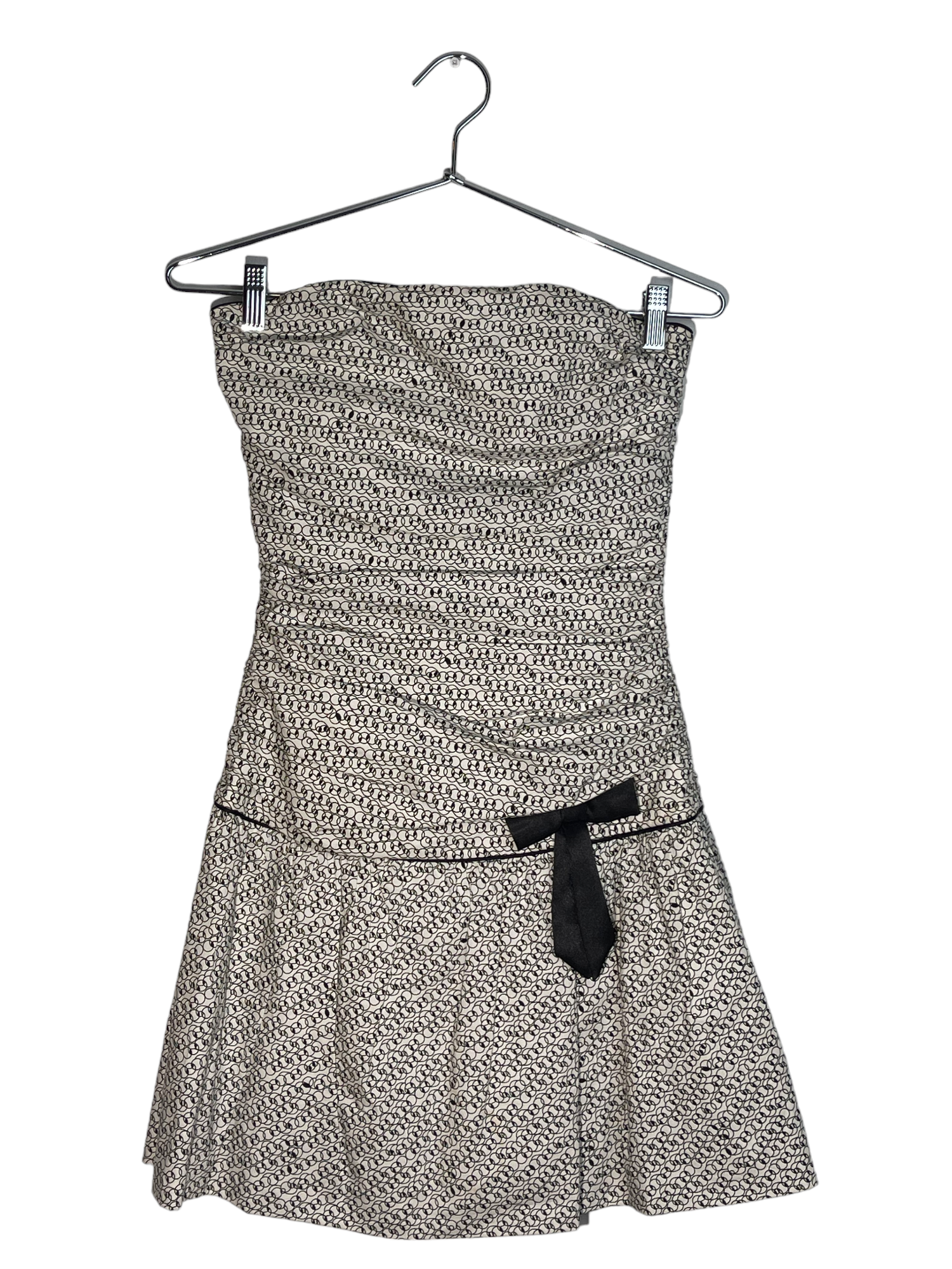 Withe Mini Strapless Dress With Pattern