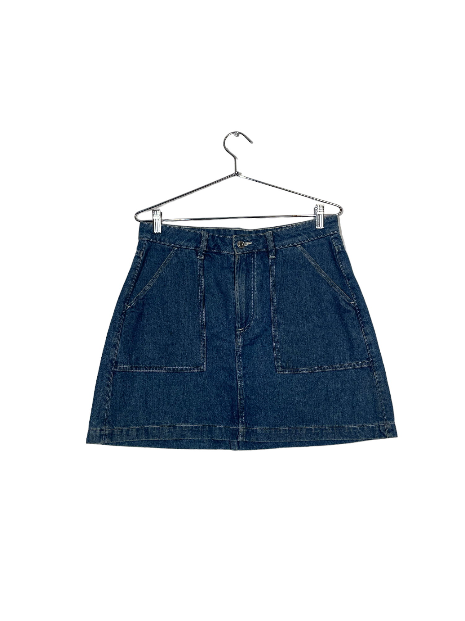 Dark Wash Denim Mini Skirt With Pockets