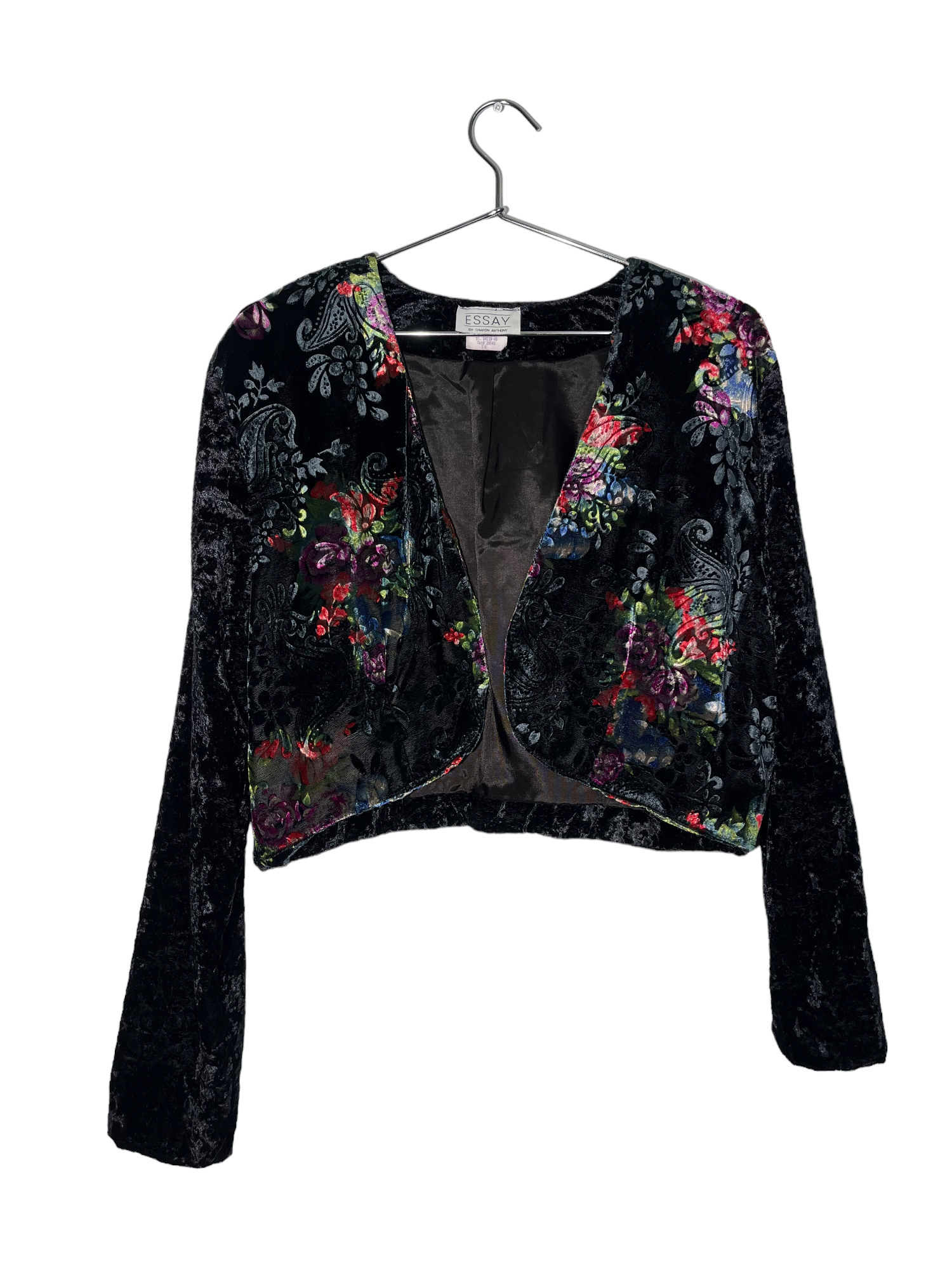 Black Cropped Blazer Multicolored Flowers