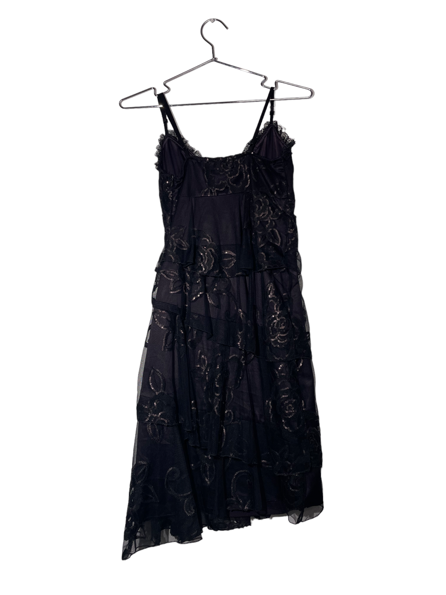 Black Sequined & Ruffled Midi Dress
