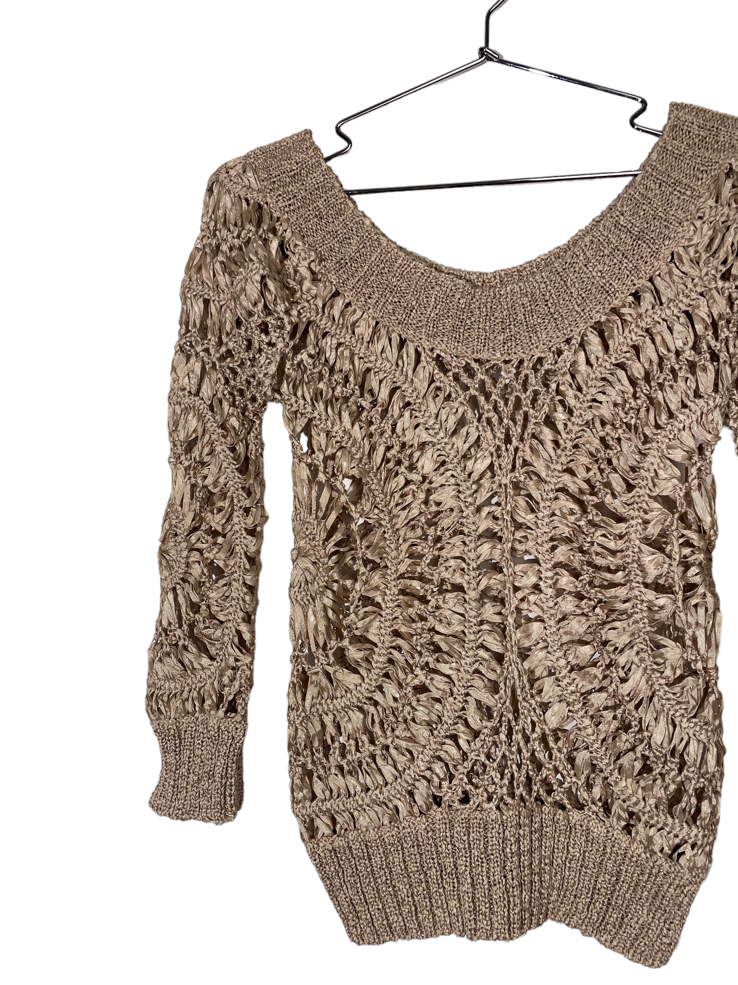 Beige Gold Crochet Long Sleeve Top