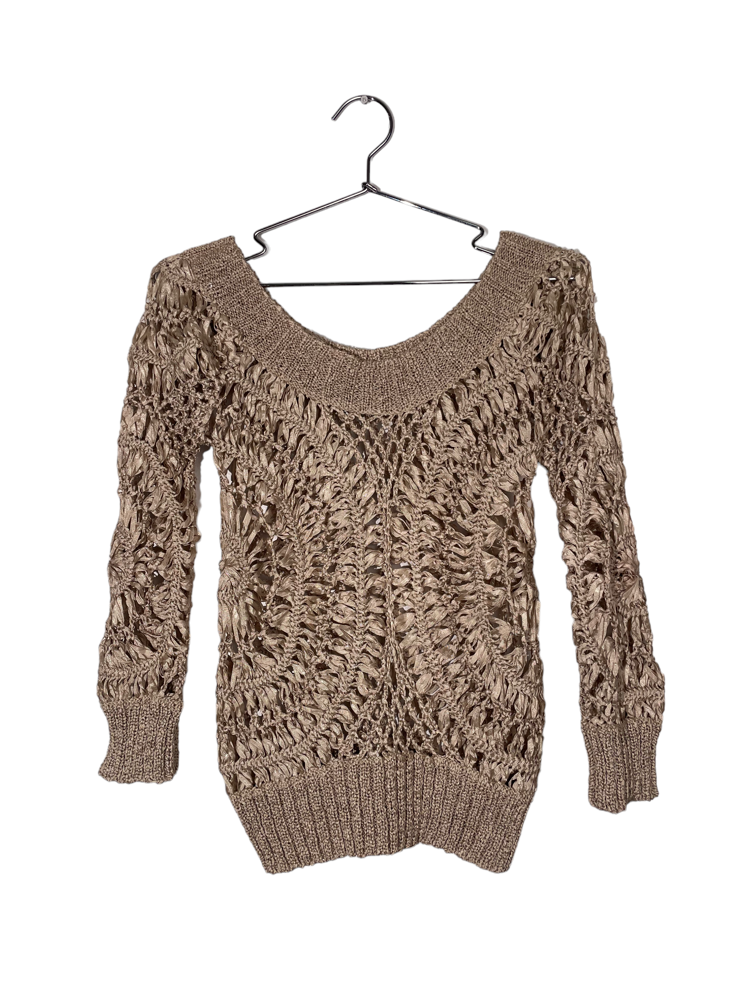 Beige Gold Crochet Long Sleeve Top