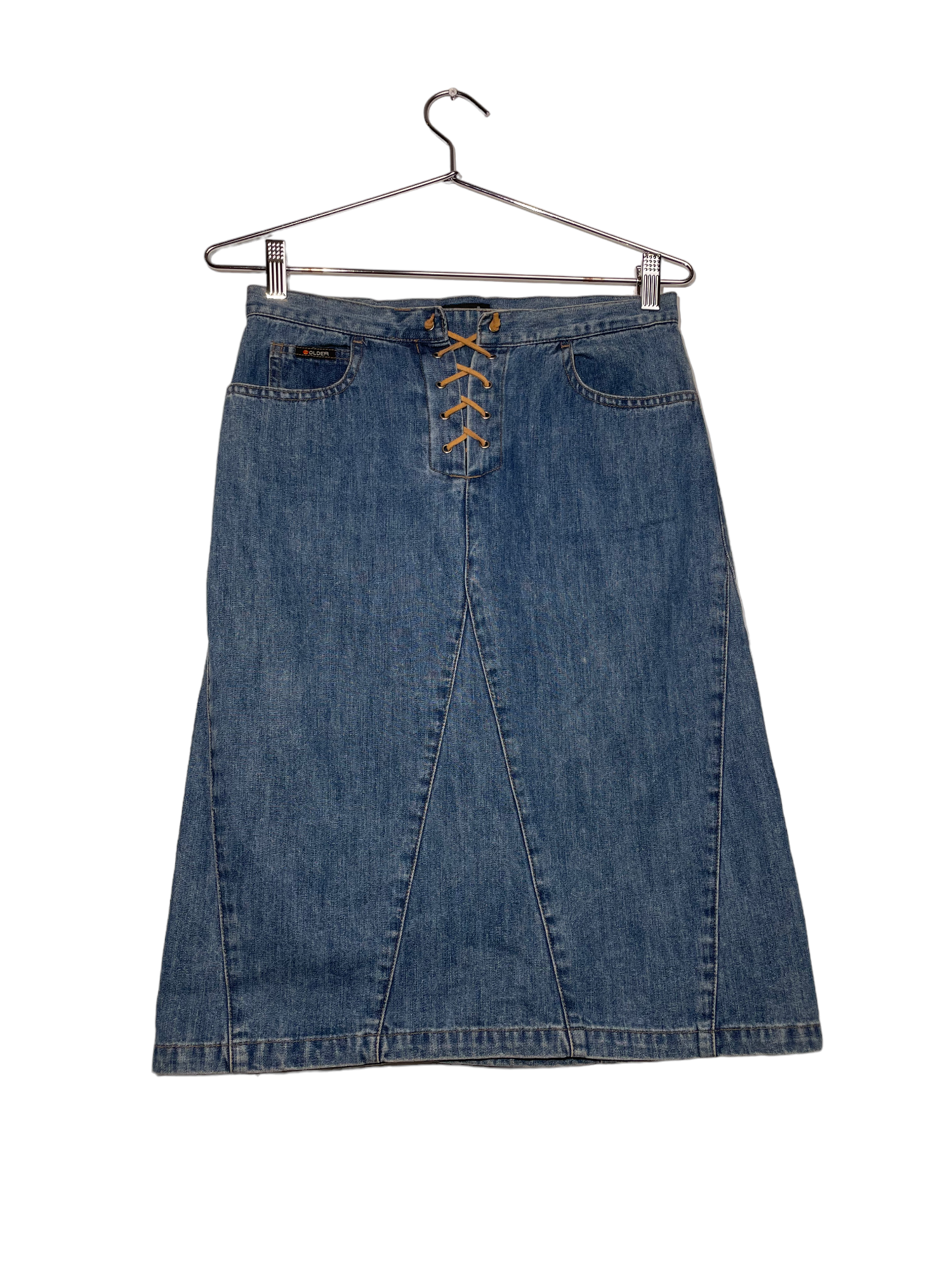 Midi Lace Up Denim Skirt