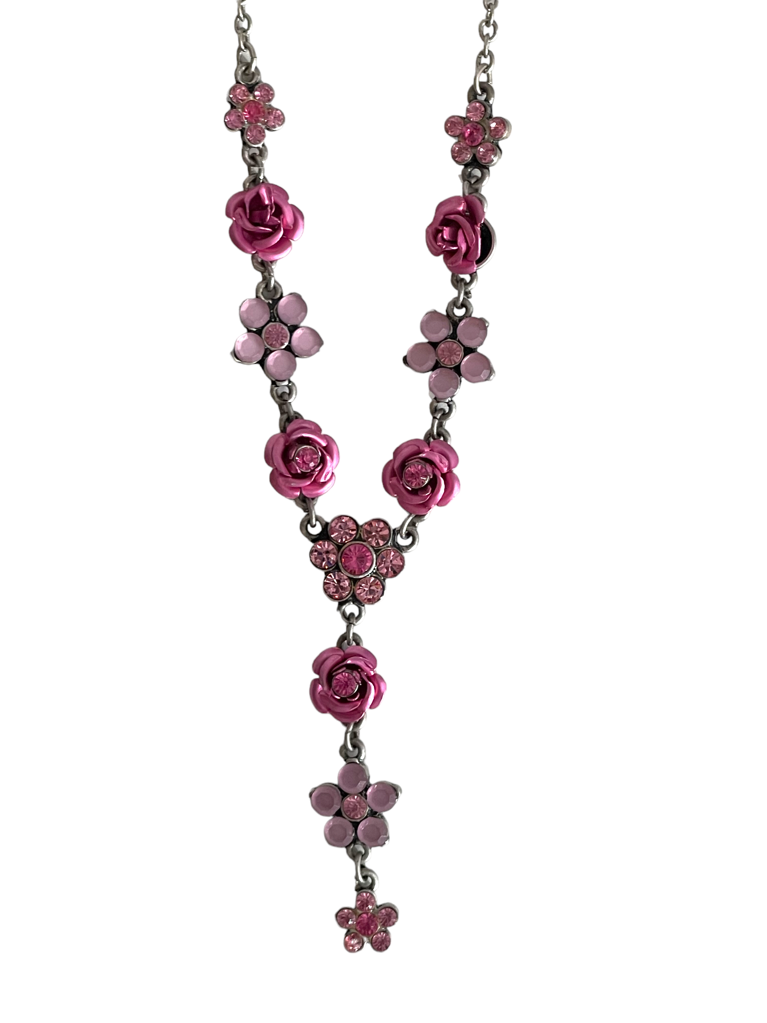 Pink Roses & Rhinestones Necklace