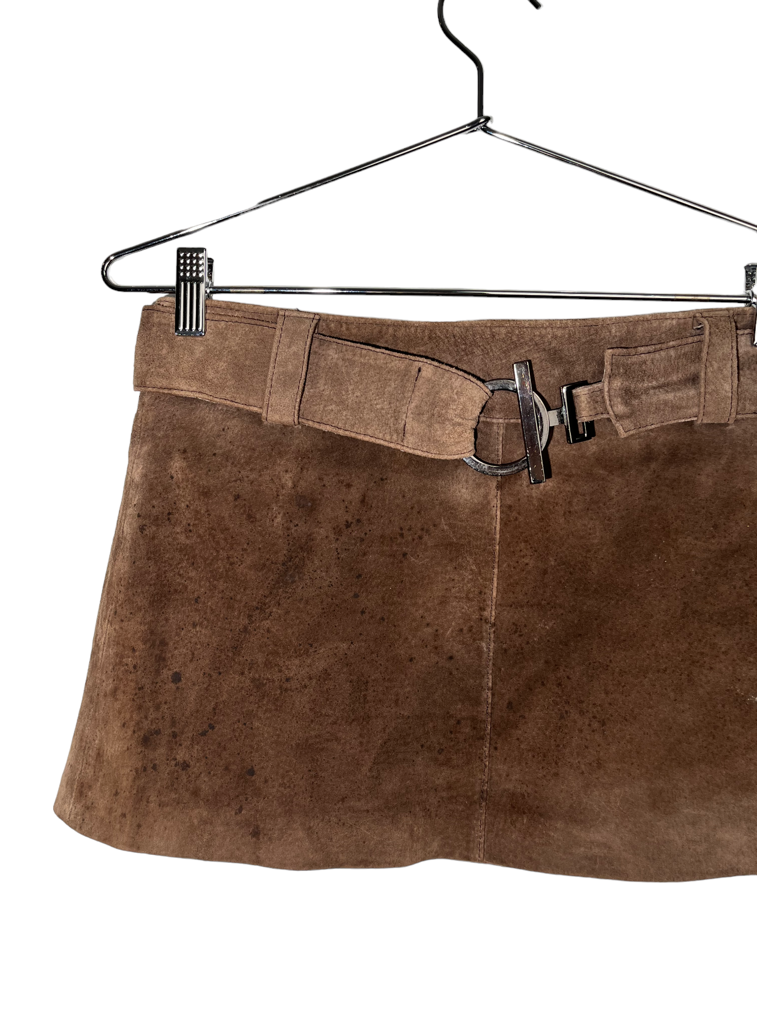 Brown Leather Mini Skirt Built in Belt