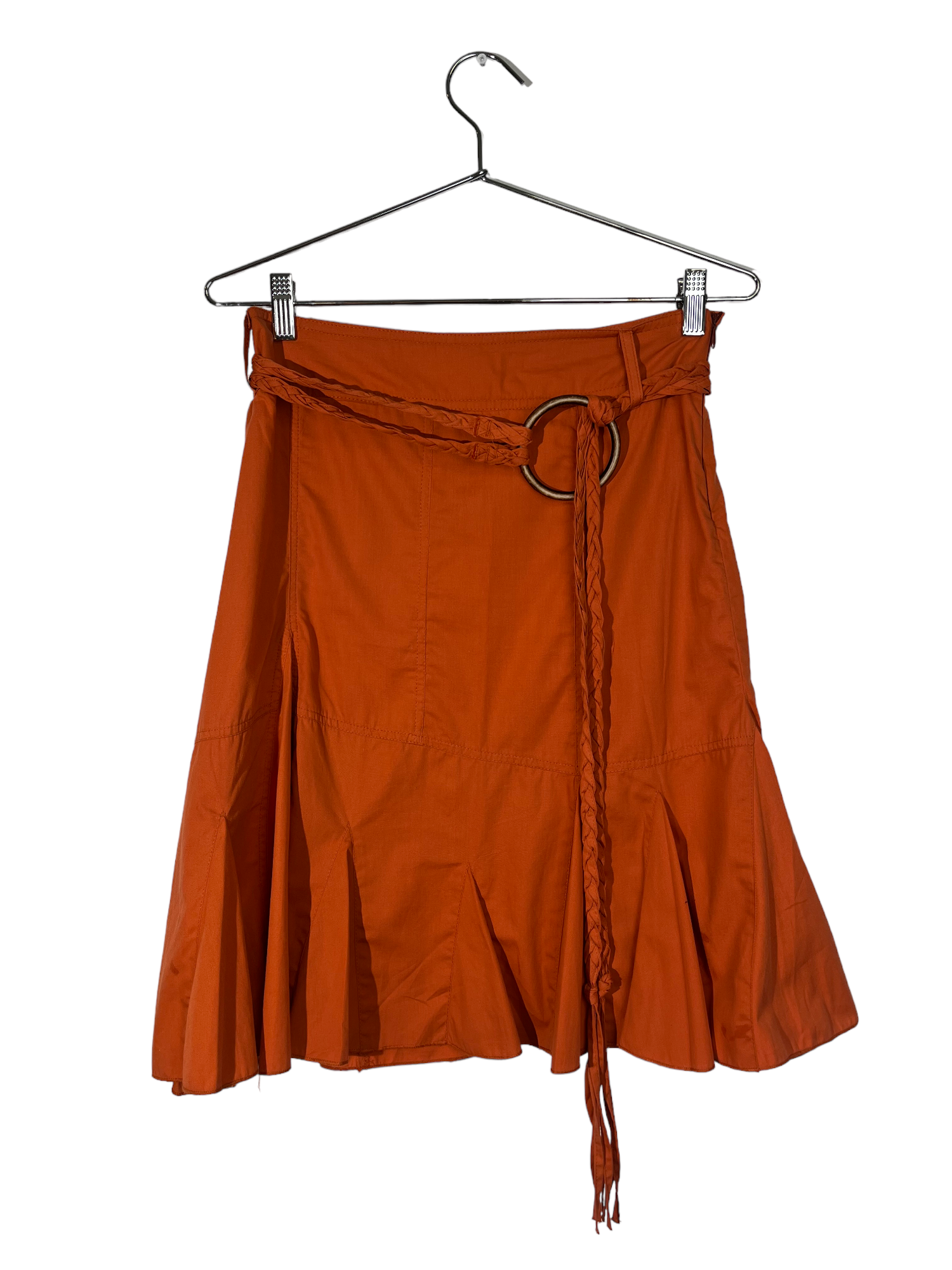 Orange Midi Skirt with Built in Belt
