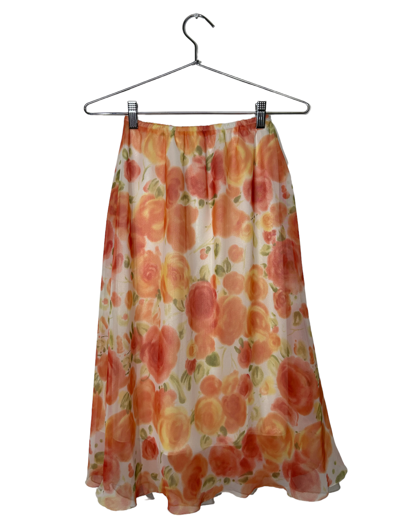 White & Orange Floral Midi Skirt