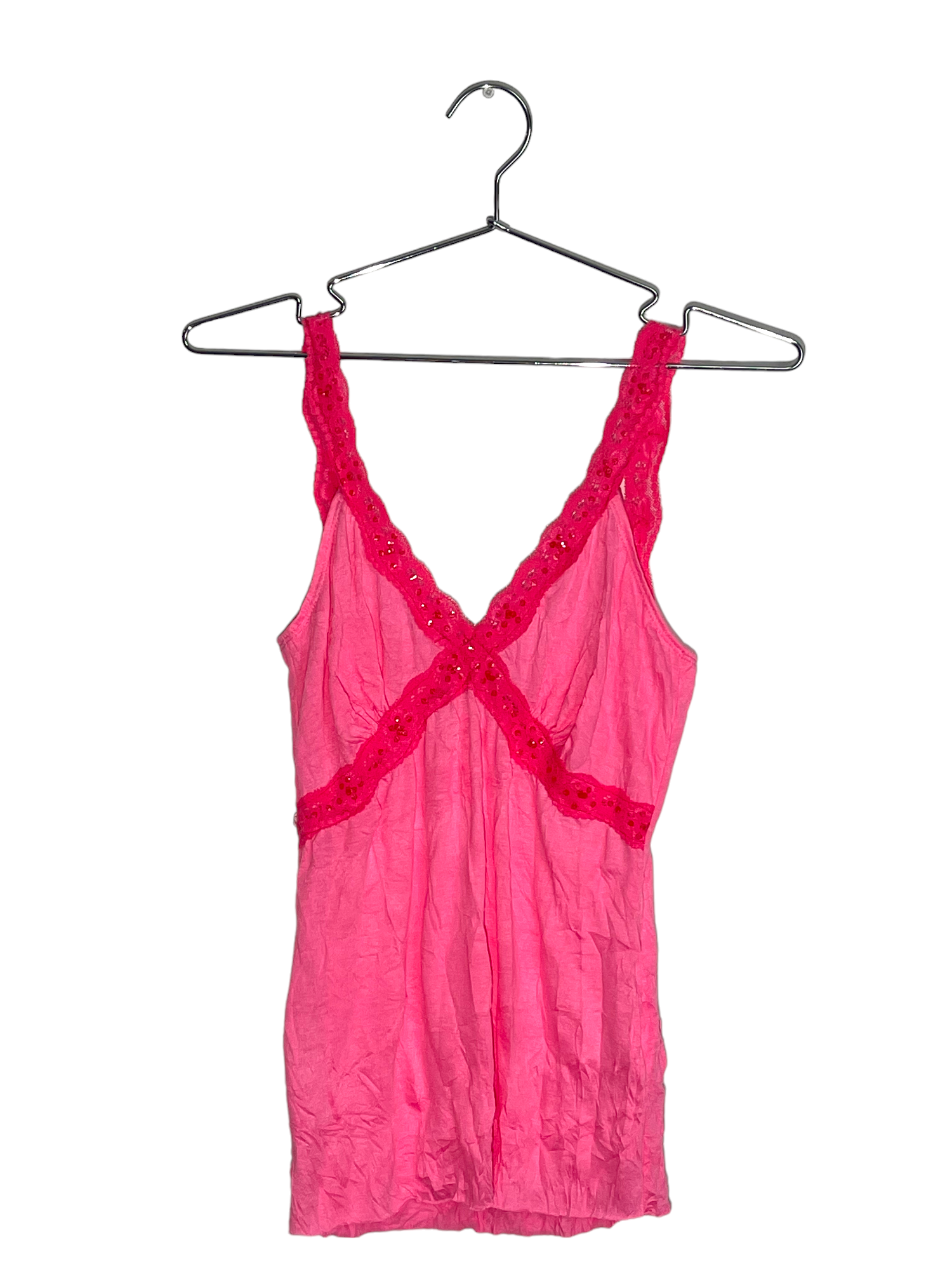Neon Pink Cami Top With Lace