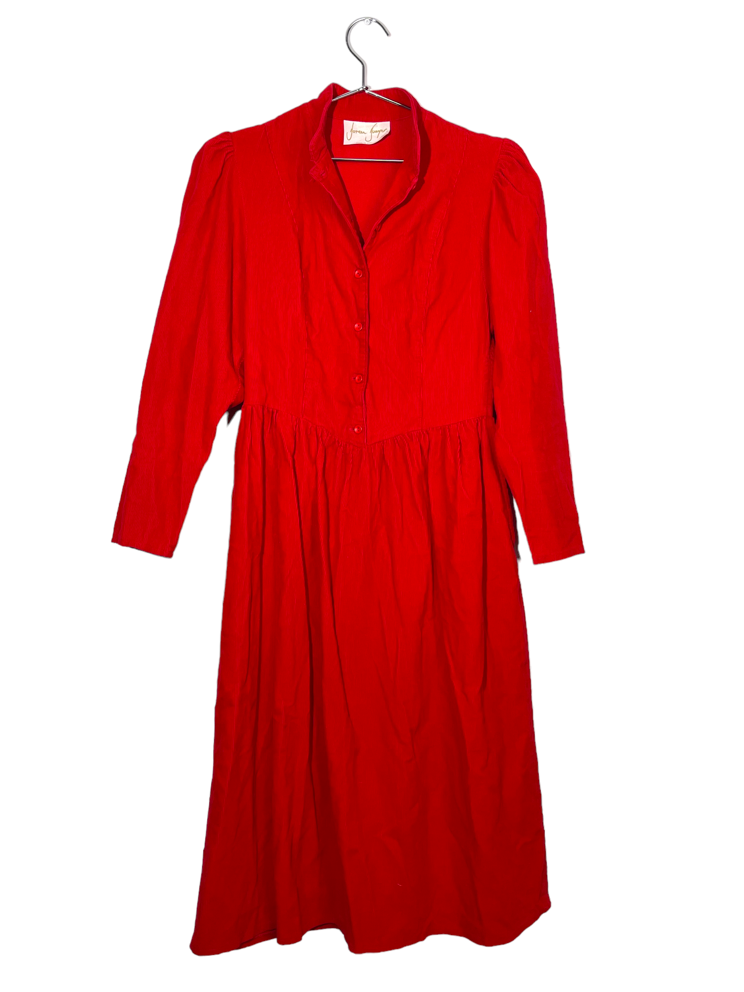 Red Corduroy Button Up Long Dress