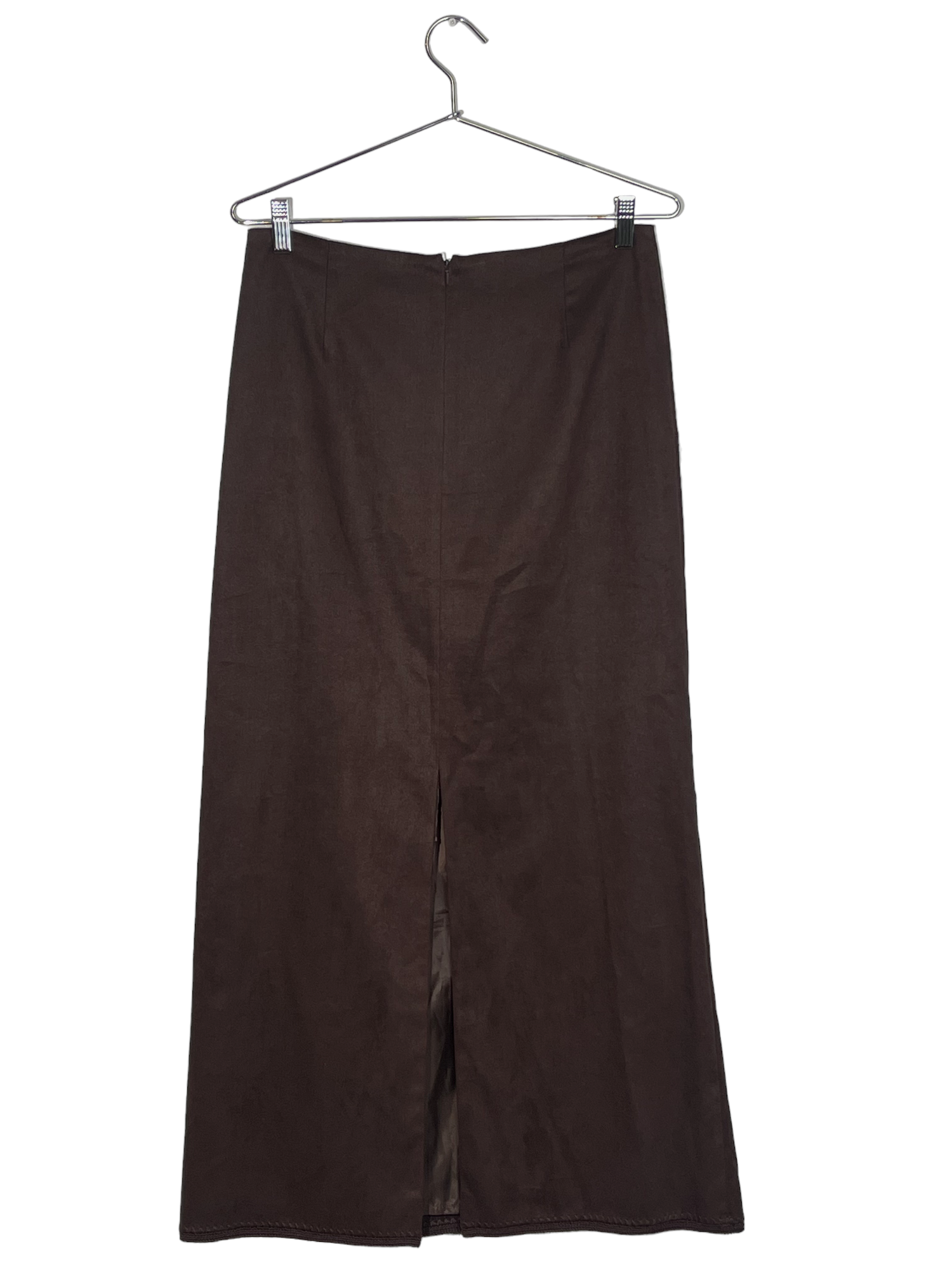 Brown Suede Maxi Skirt Embroidered Detail