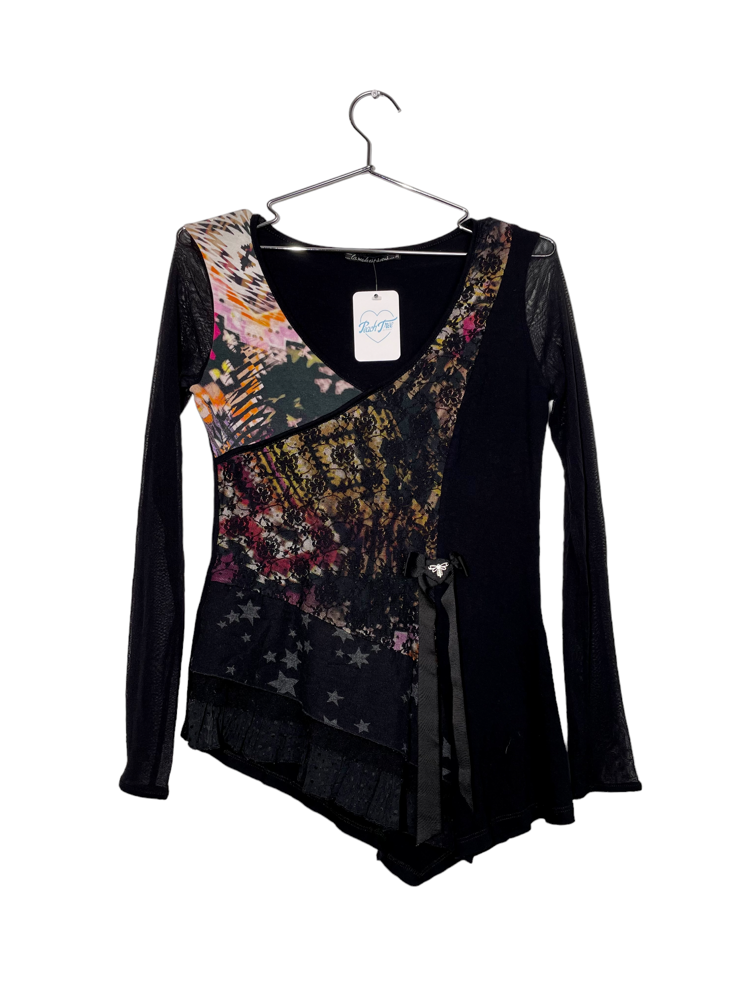 Black Multi Textured Long Sleeve Top