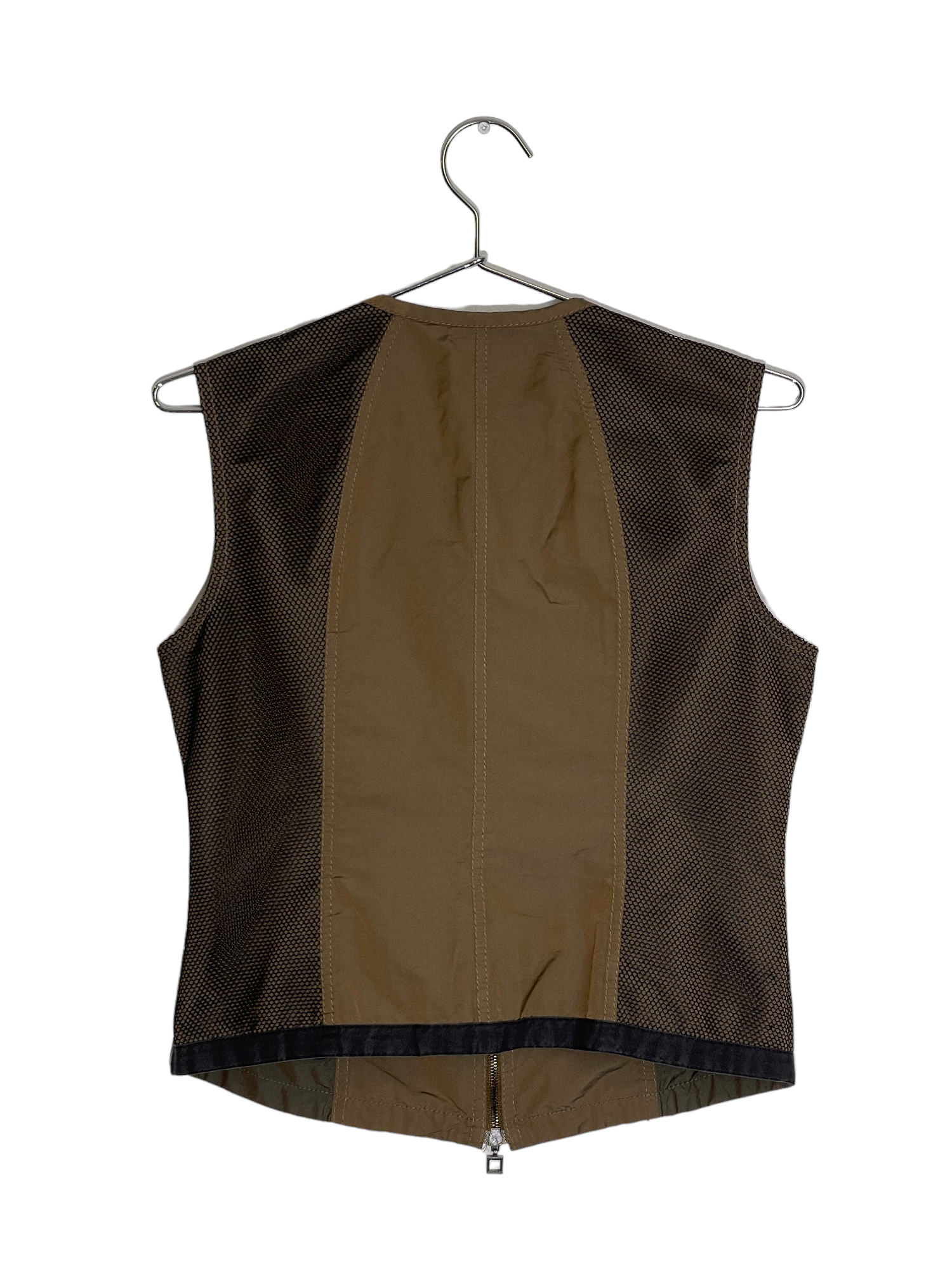 Brown Cargo Vest With Black Mesh